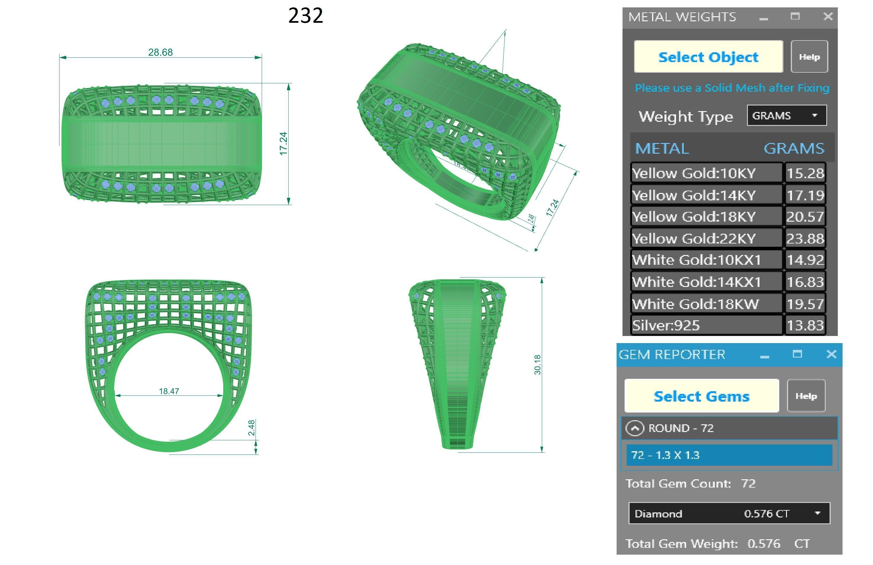 Square Wire Mesh ring 3D print model_3