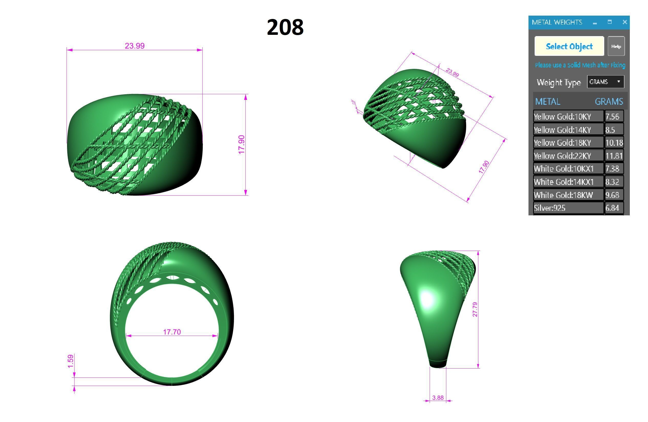 Woven Wire Mesh Plain gold ring 3D print model_3