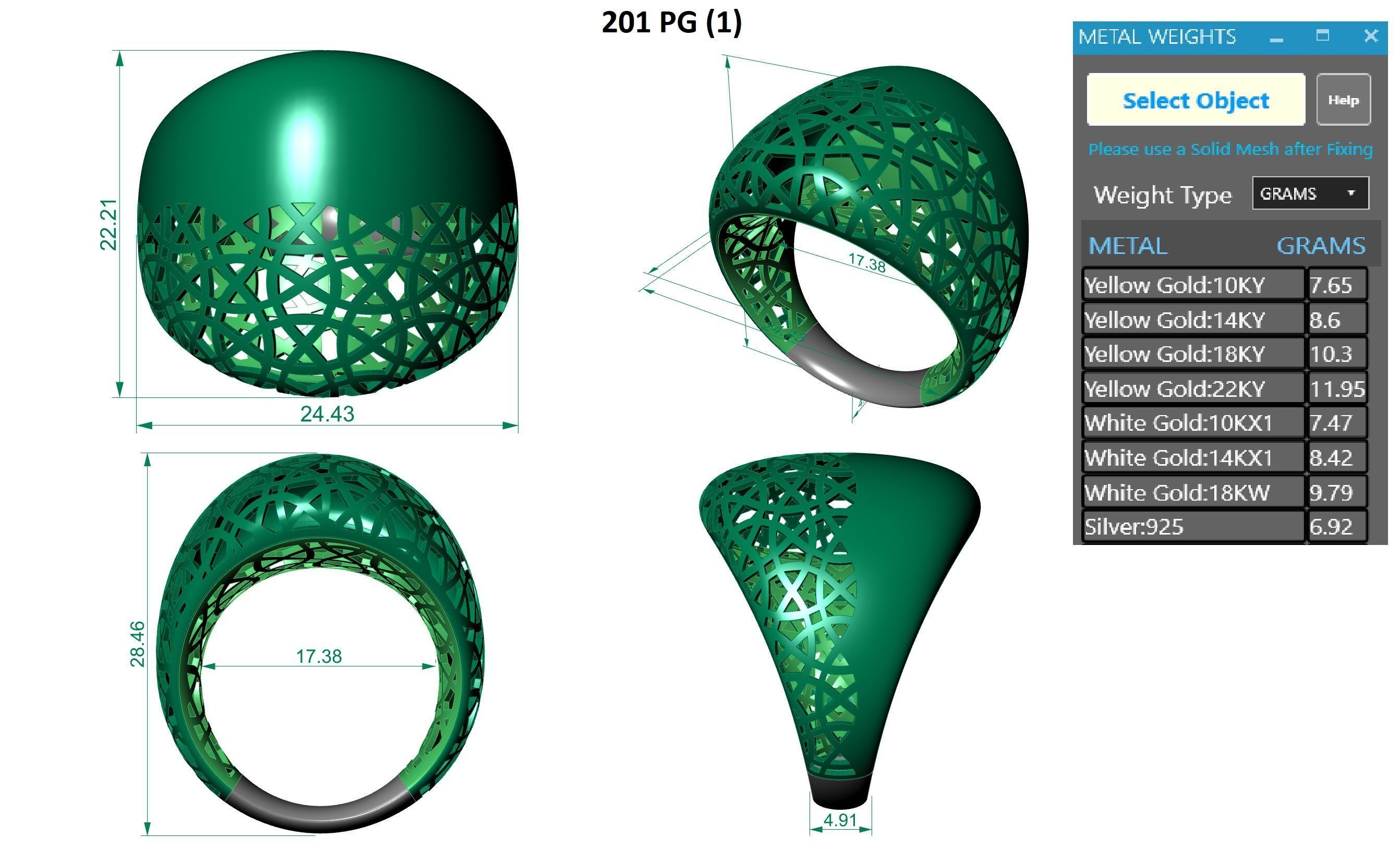 Woven Wire Mesh Plain gold ring 3D print model_3