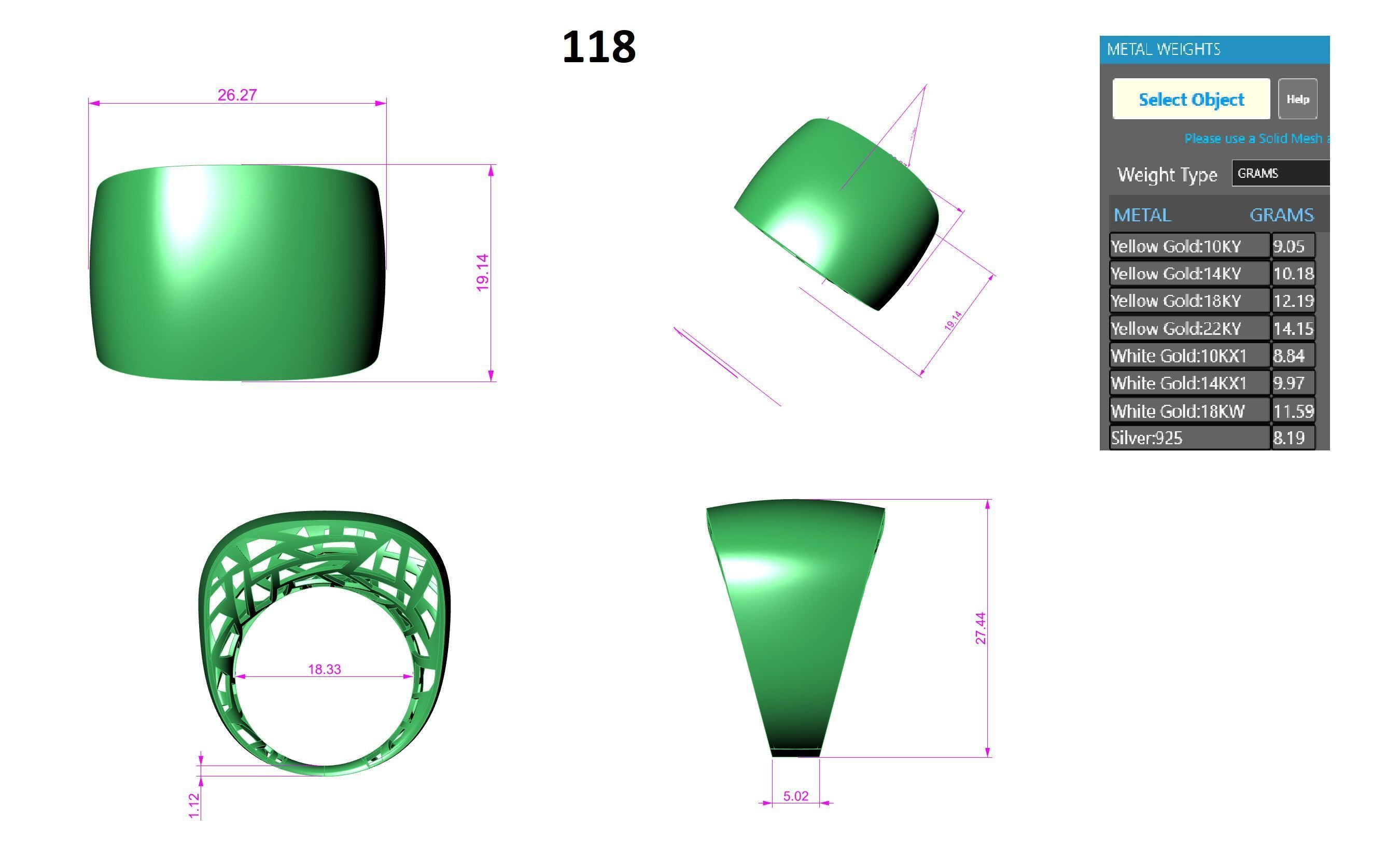 Thick Wire MeshPlain gold ring 3D print model_3