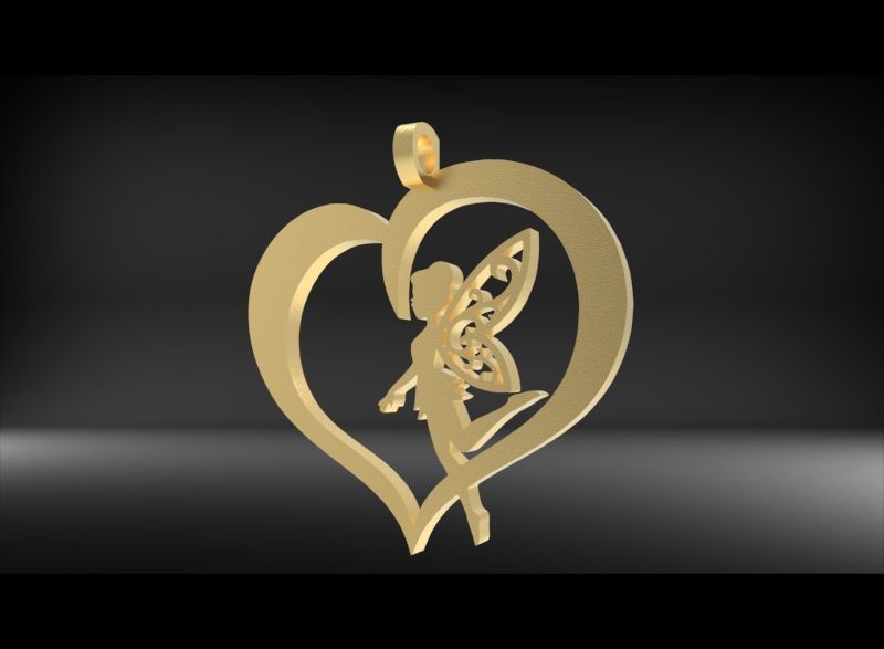 Fairy heart Pendant Necklace Charm Jewelry 3D print model_3