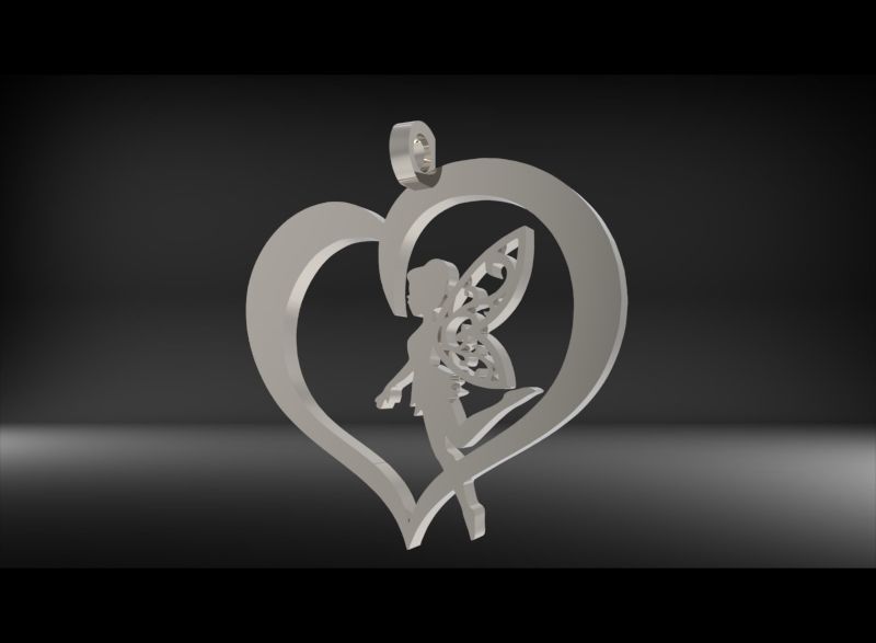 Fairy heart Pendant Necklace Charm Jewelry 3D print model_2