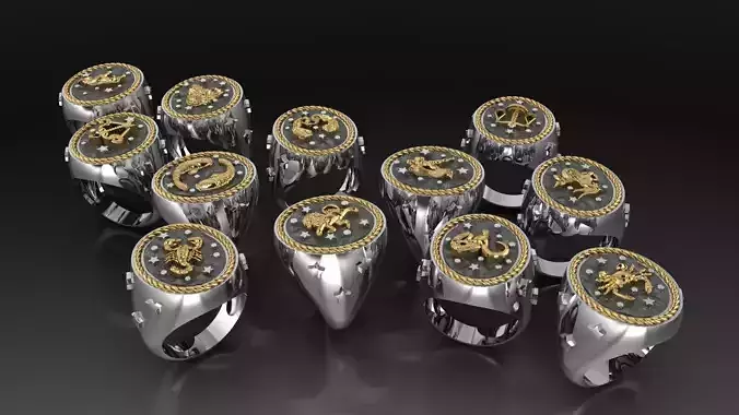 Zodiac Horoscope Rings Set Pack 3D print model