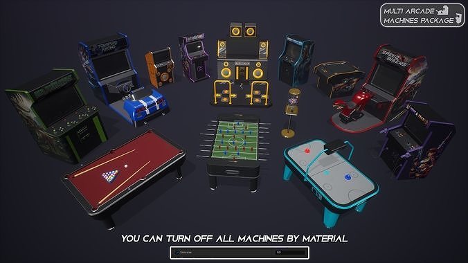 Multi Arcade Machines Package Low-poly 3D model 3