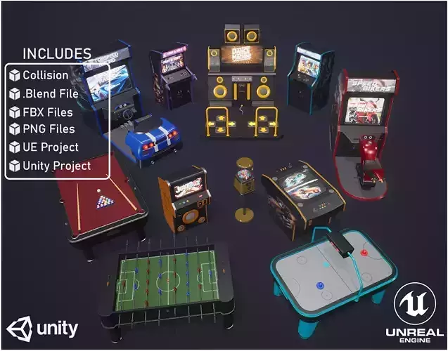 Multi Arcade Machines Package Low-poly 3D model