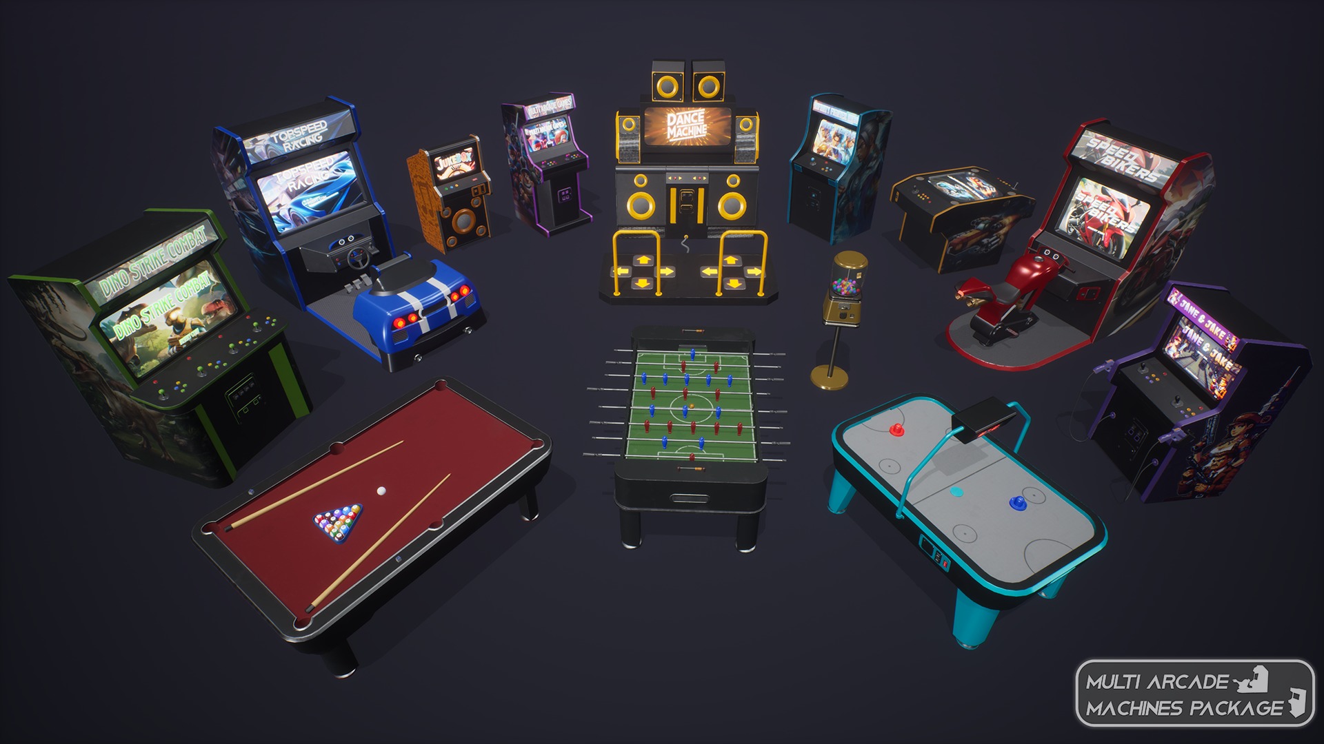 Multi Arcade Machines Package Low-poly 3D model_1