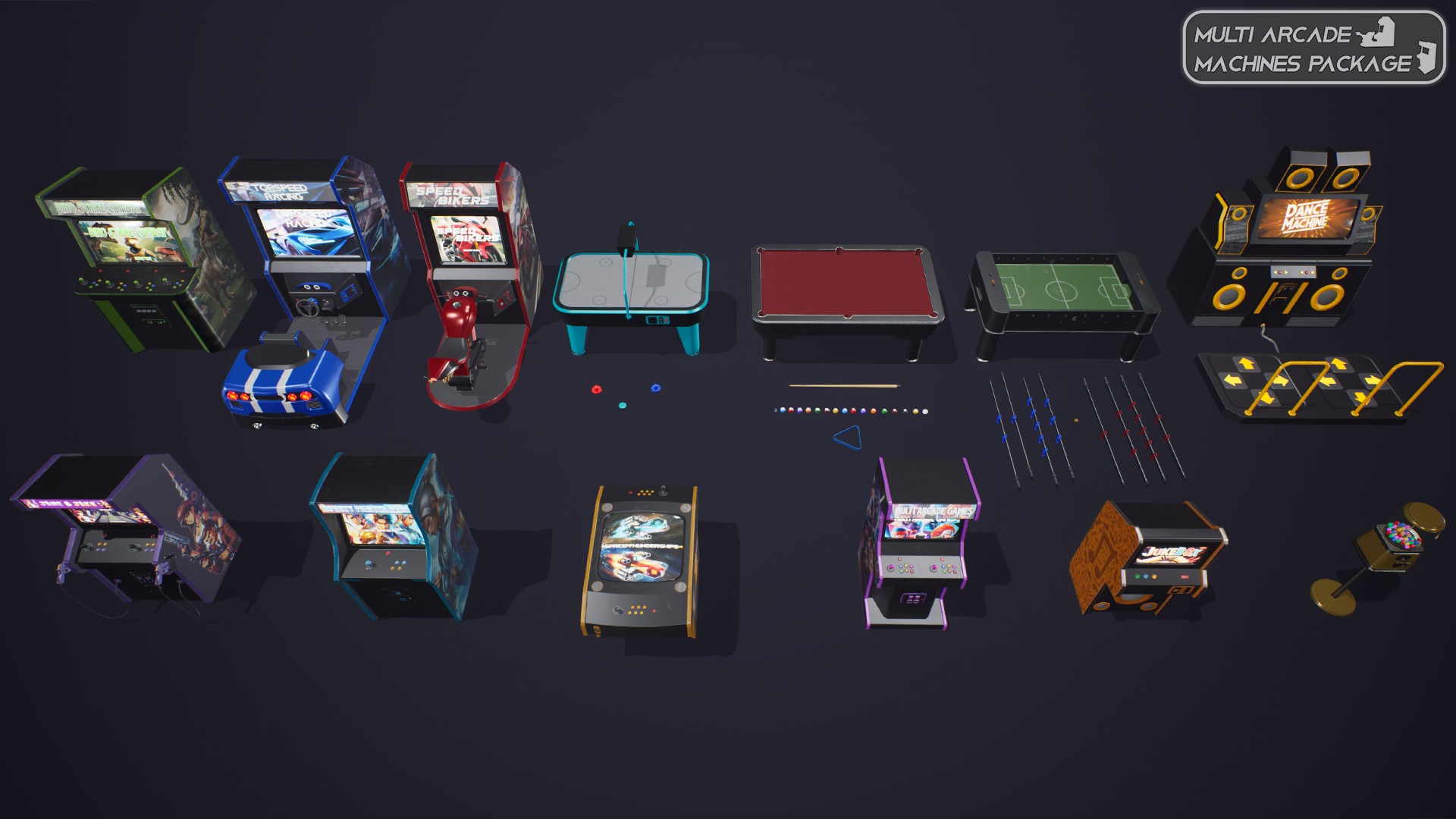 Multi Arcade Machines Package Low-poly 3D model_33