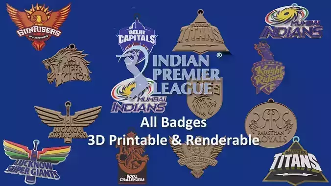 Indian Premier League all teams badges printable and renderable  3D print model