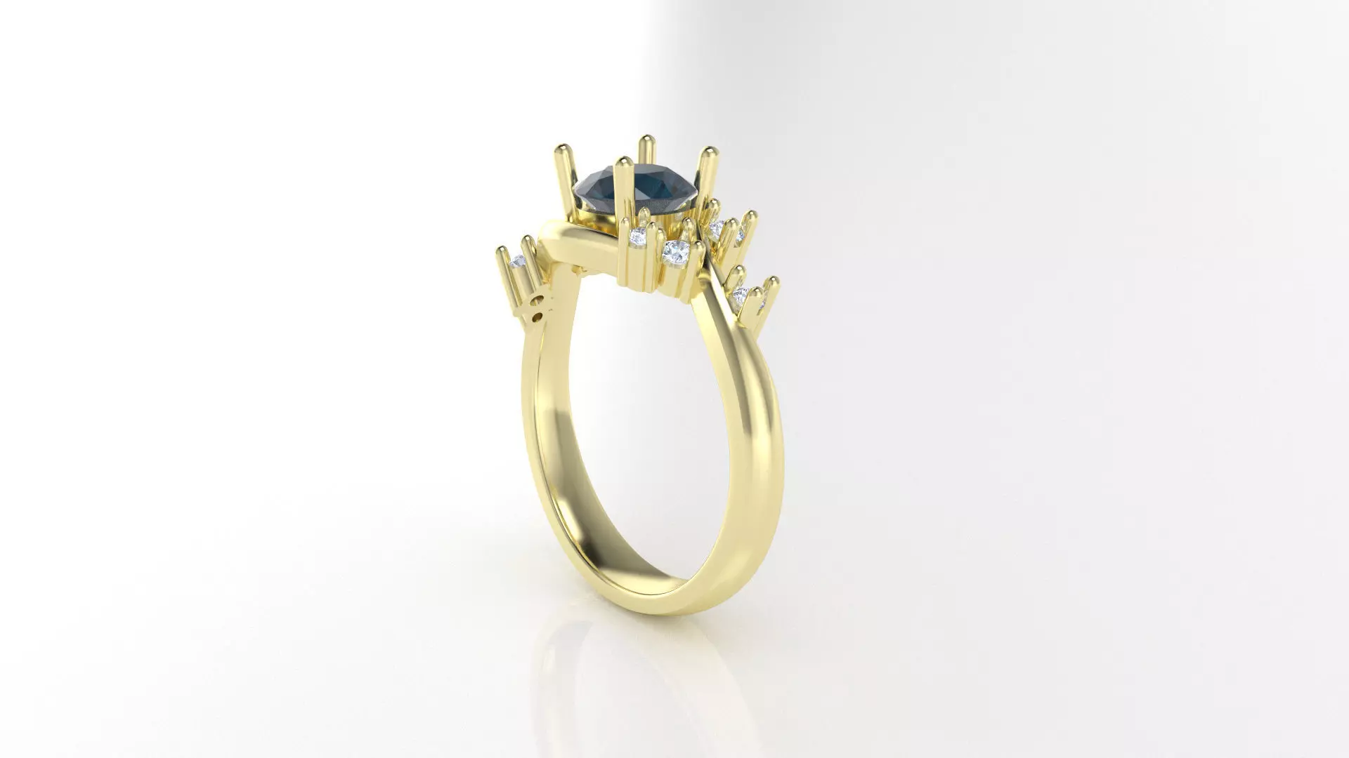 Sapphire ring with bypass band and small diamond accents  3D print model_1