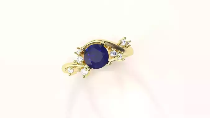 Sapphire ring with bypass band and small diamond accents 
