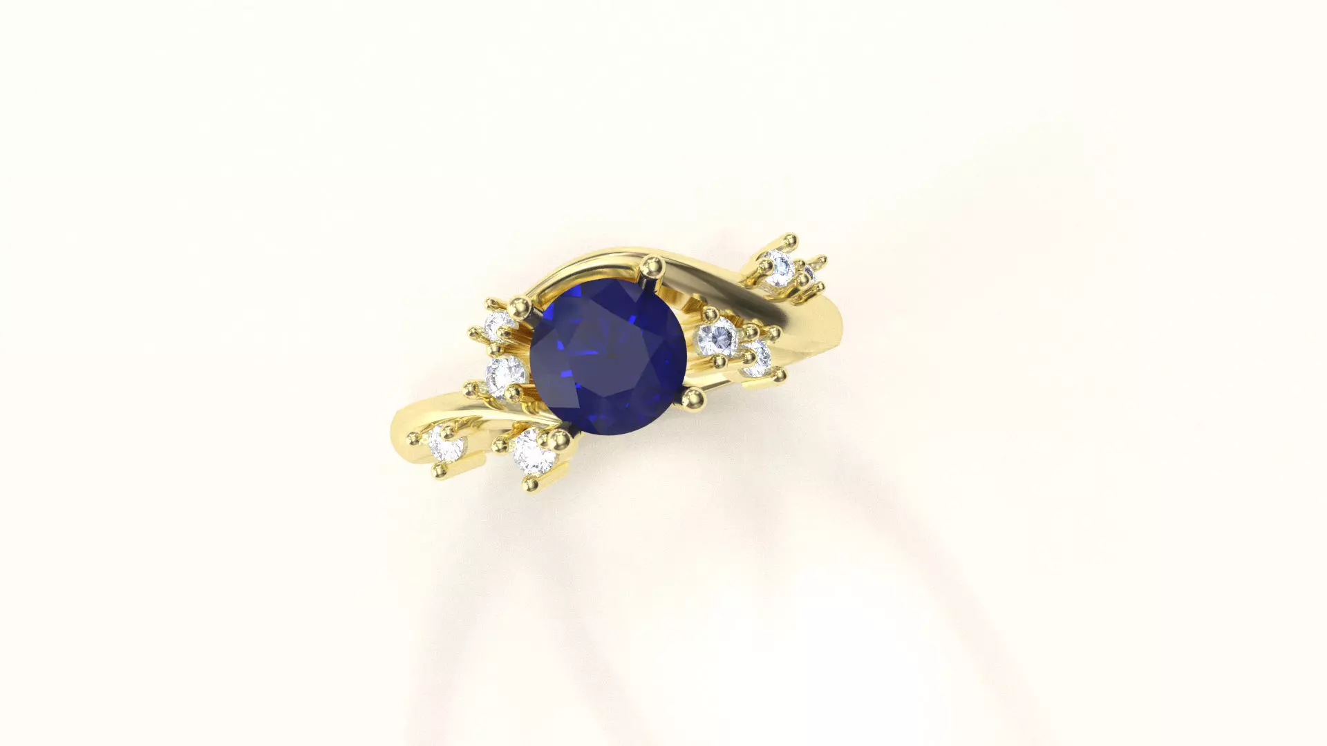 Sapphire ring with bypass band and small diamond accents  3D print model_0