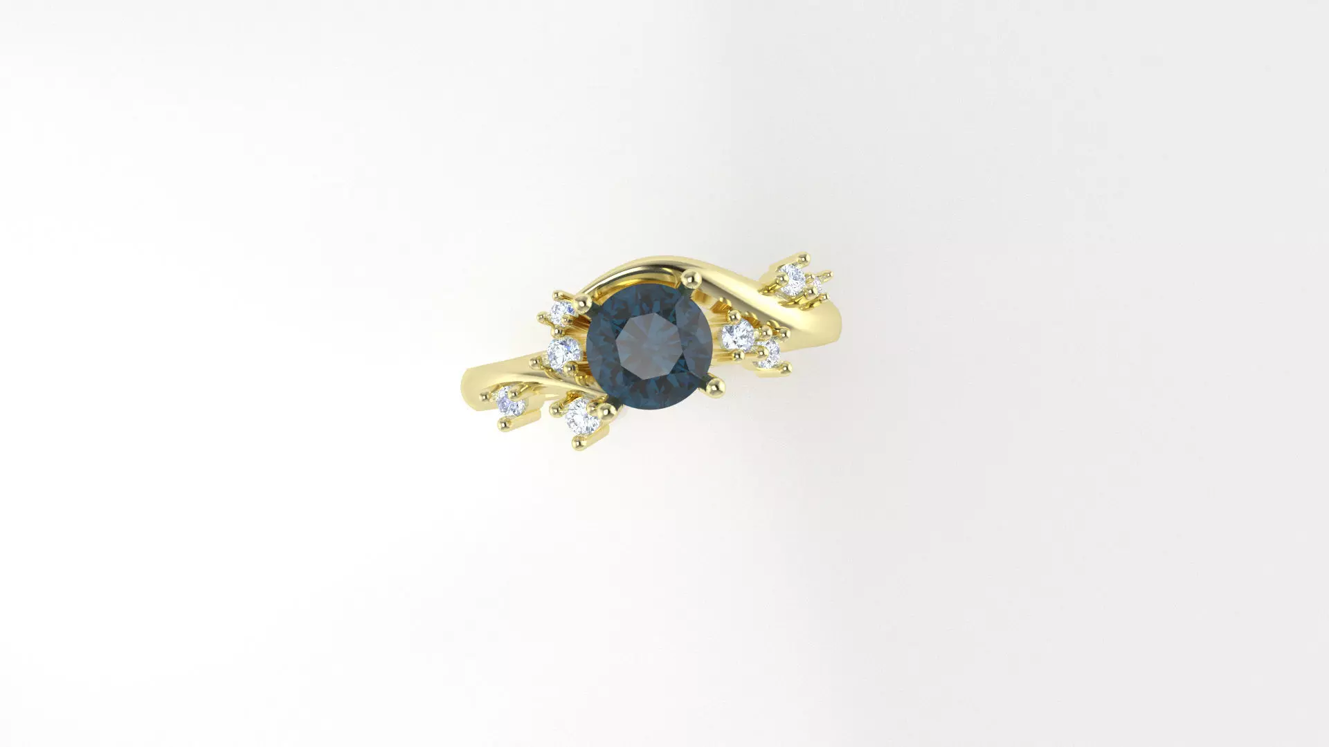 Sapphire ring with bypass band and small diamond accents  3D print model_3