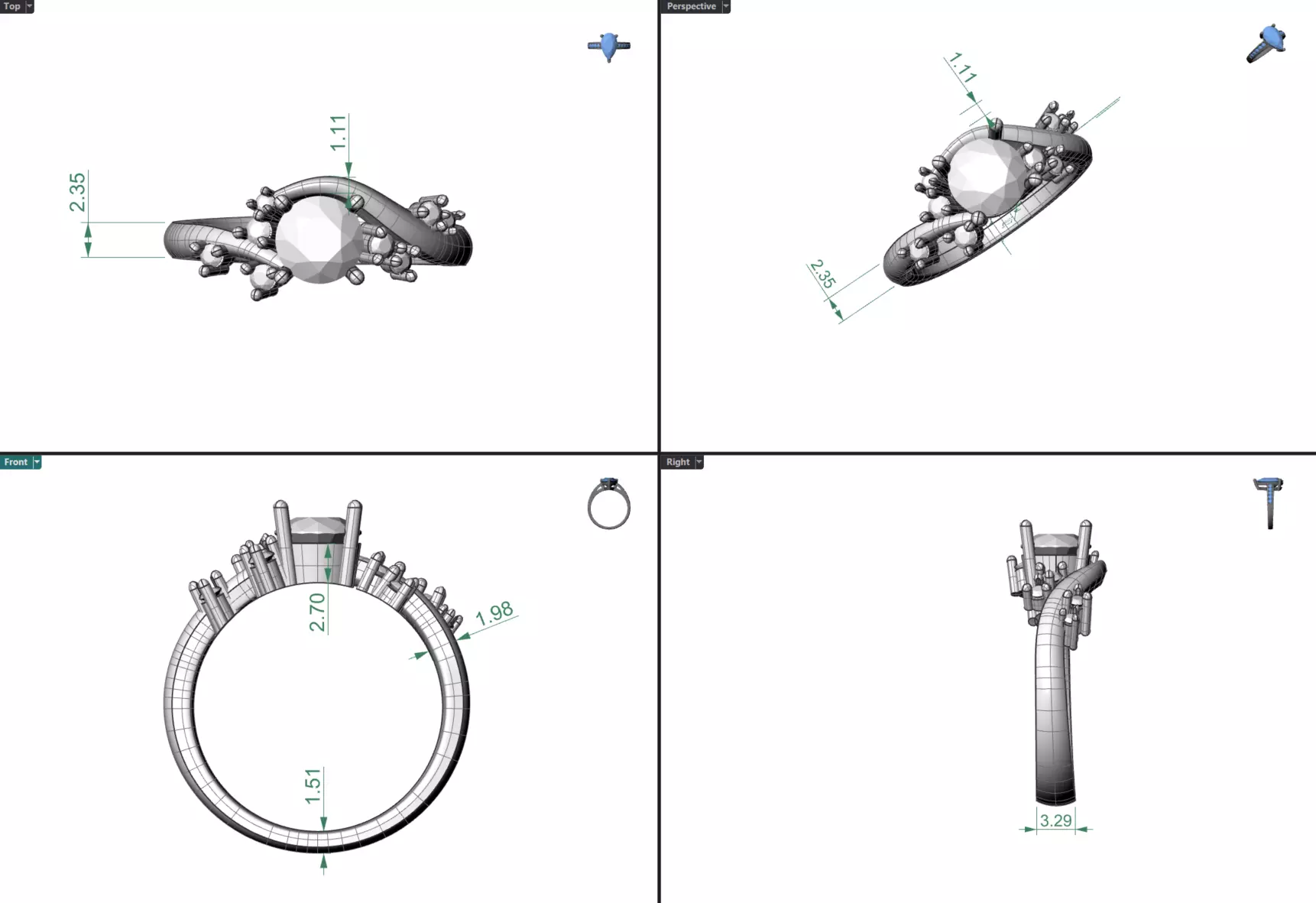 Sapphire ring with bypass band and small diamond accents  3D print model_2