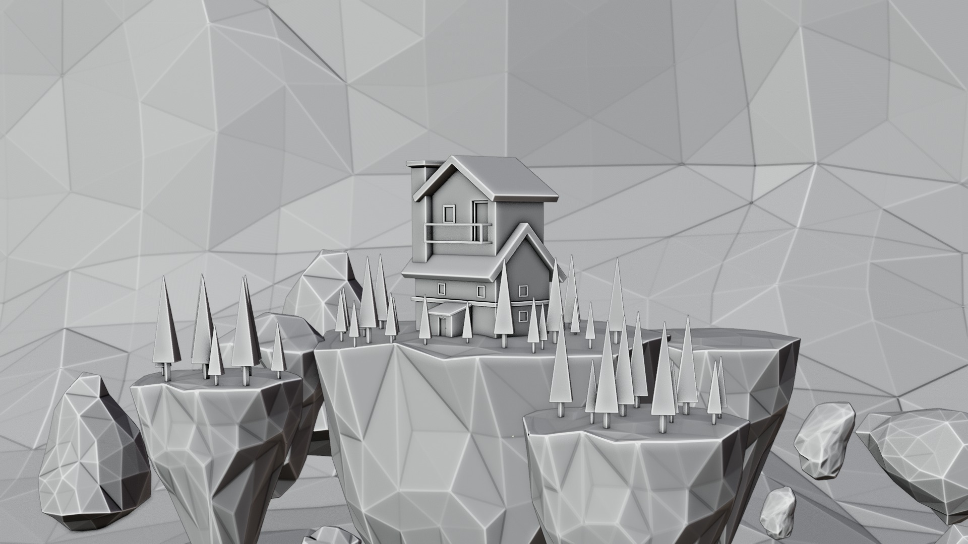 Floating Island House - Stylized Low Poly 3D Scene 3D model_3