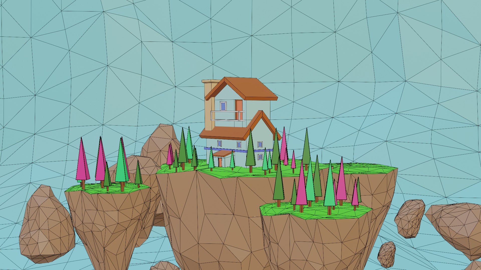 Floating Island House - Stylized Low Poly 3D Scene 3D model_5