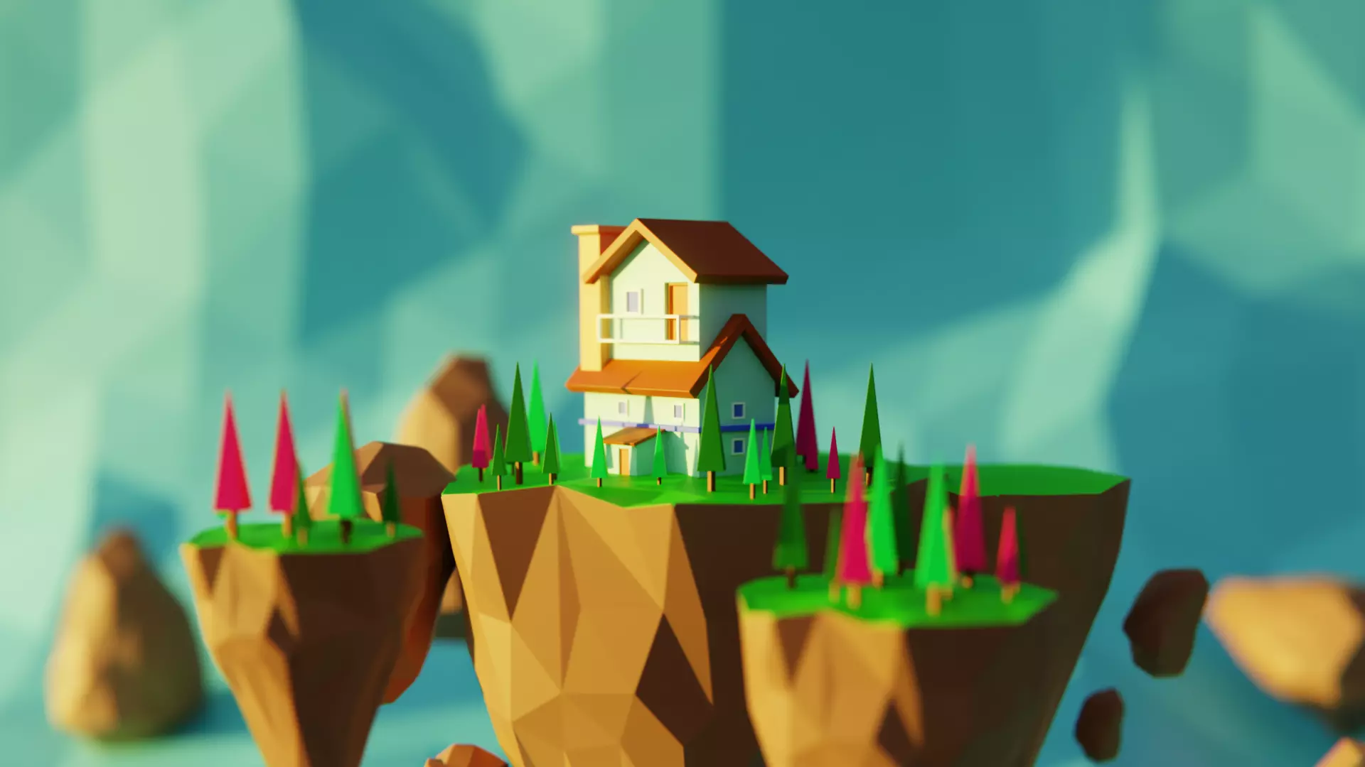 Floating Island House - Stylized Low Poly 3D Scene 3D model_0