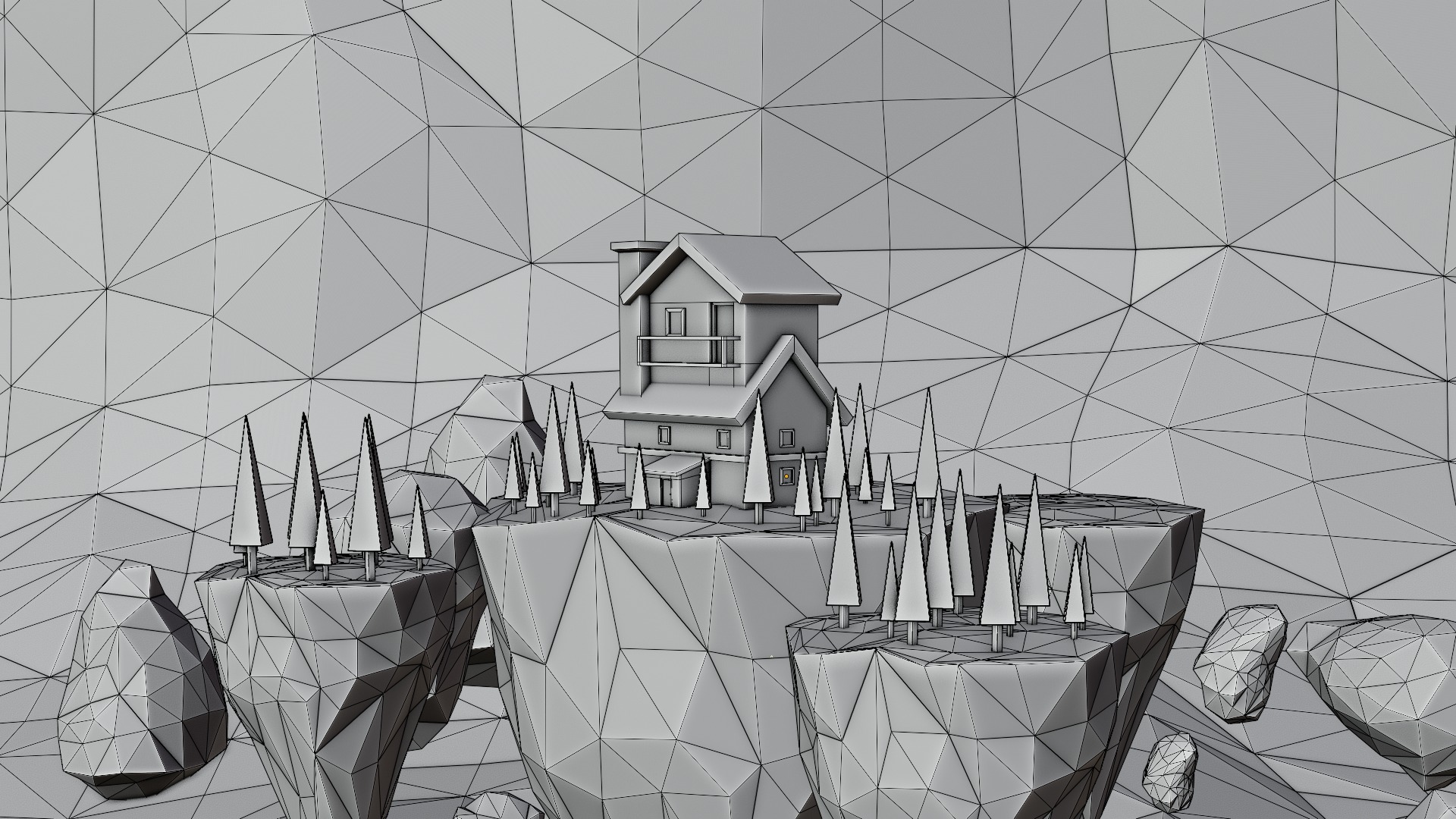 Floating Island House - Stylized Low Poly 3D Scene 3D model_4