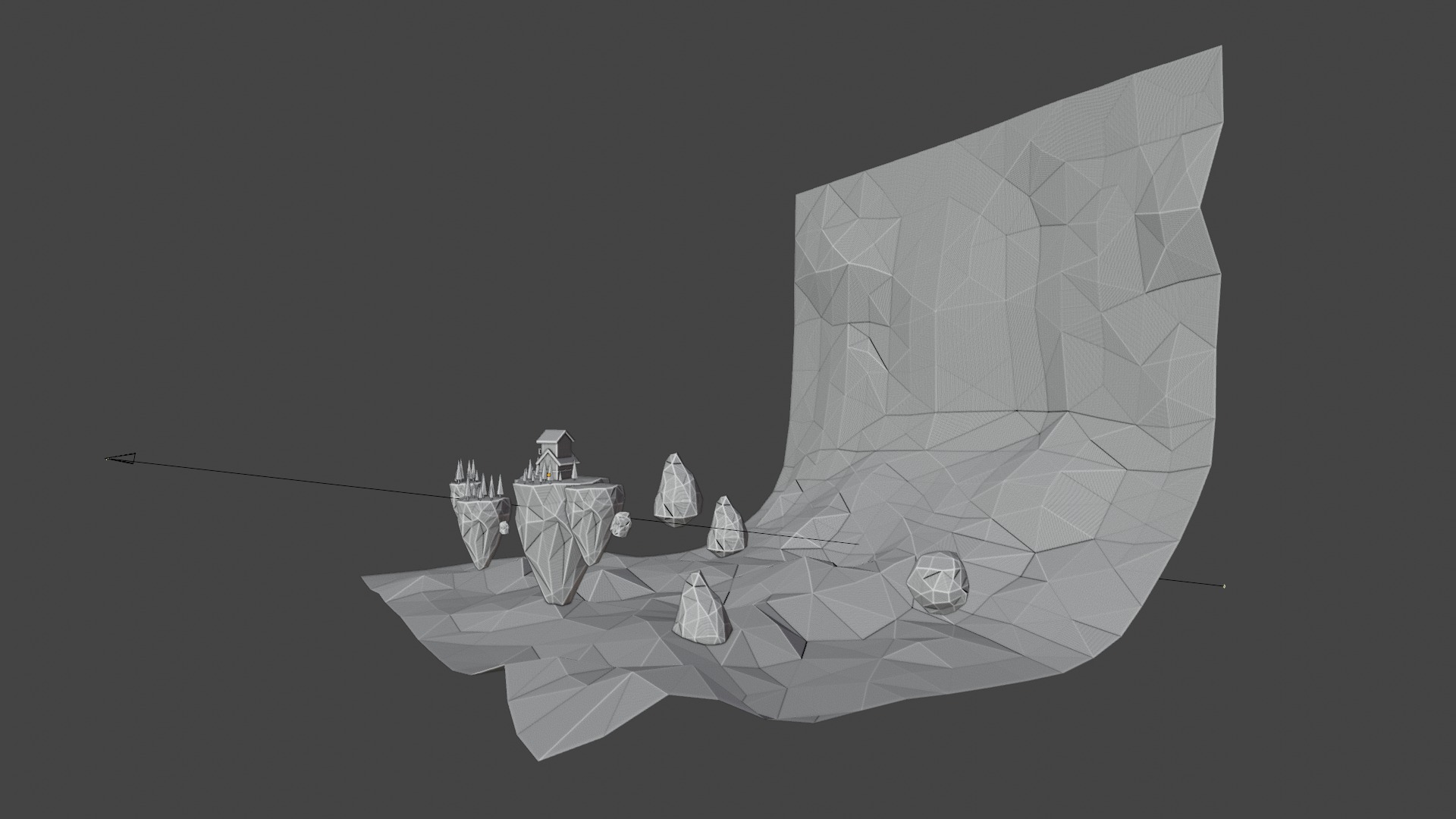 Floating Island House - Stylized Low Poly 3D Scene 3D model_7