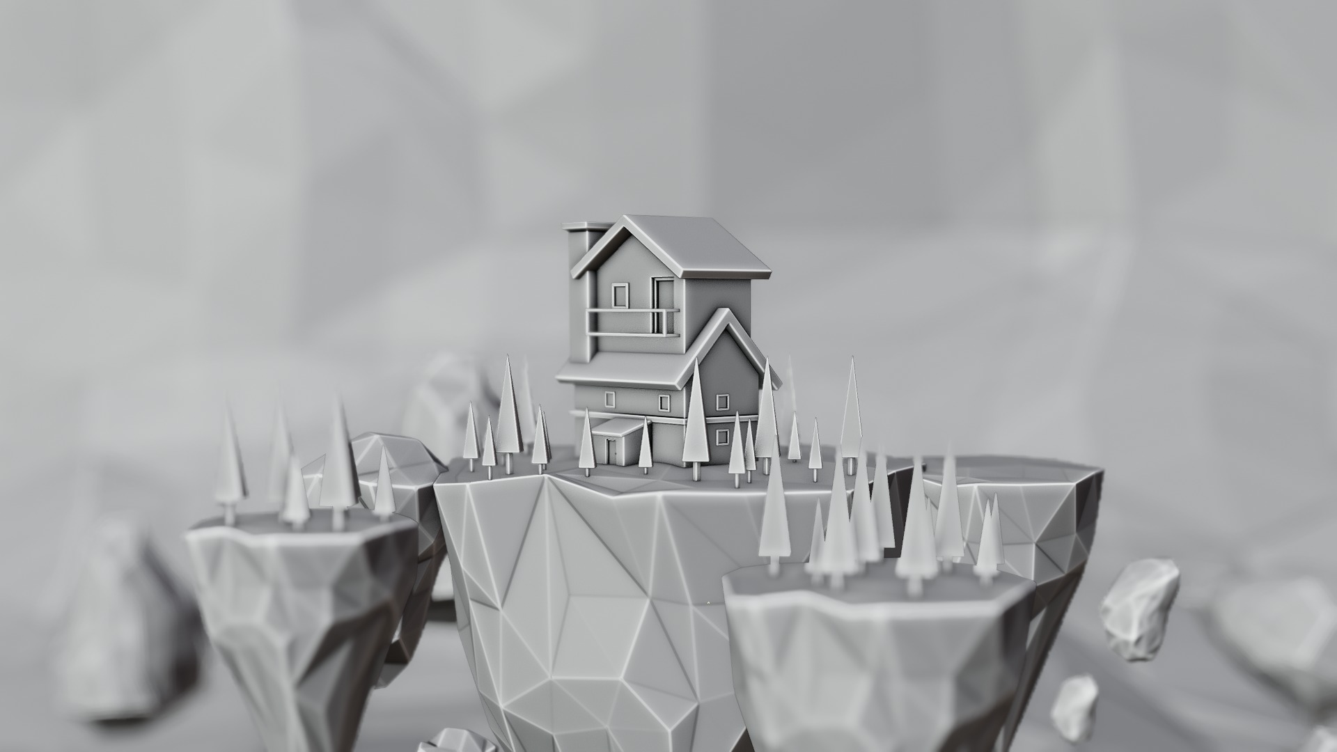 Floating Island House - Stylized Low Poly 3D Scene 3D model_2