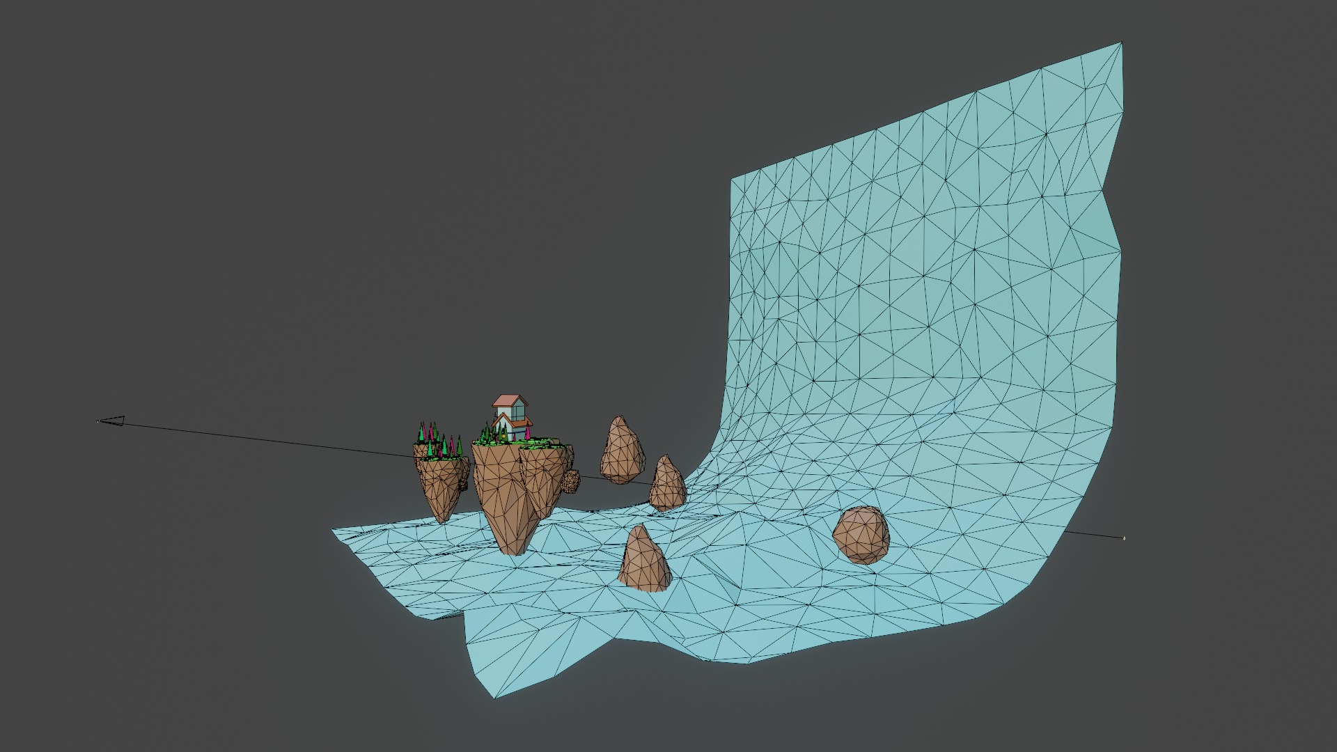 Floating Island House - Stylized Low Poly 3D Scene 3D model_9