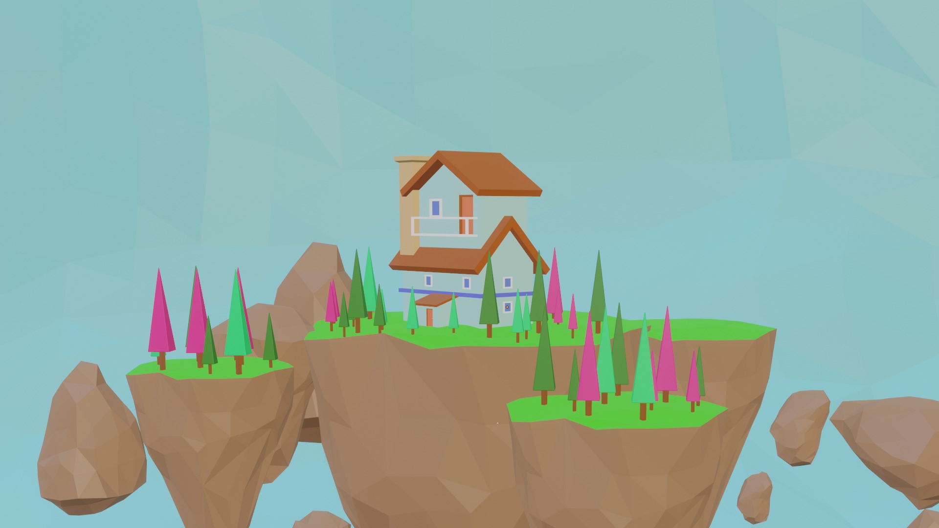Floating Island House - Stylized Low Poly 3D Scene 3D model_6