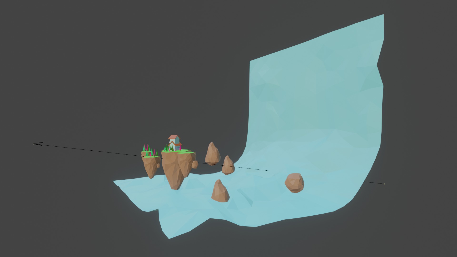 Floating Island House - Stylized Low Poly 3D Scene 3D model_10