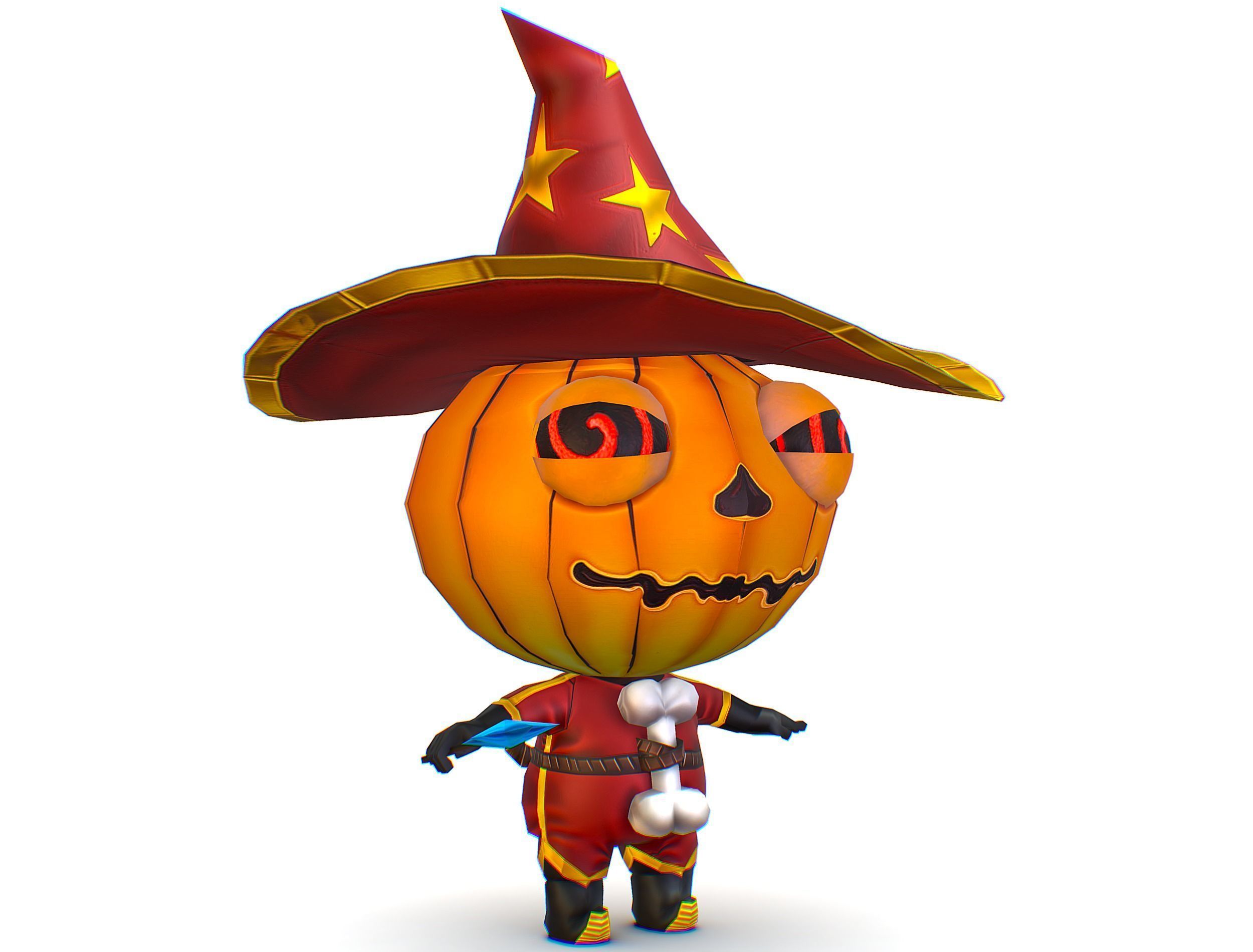 Halloween Pumpkin Fantasy Character Pet Wizard Low-poly 3D model_2