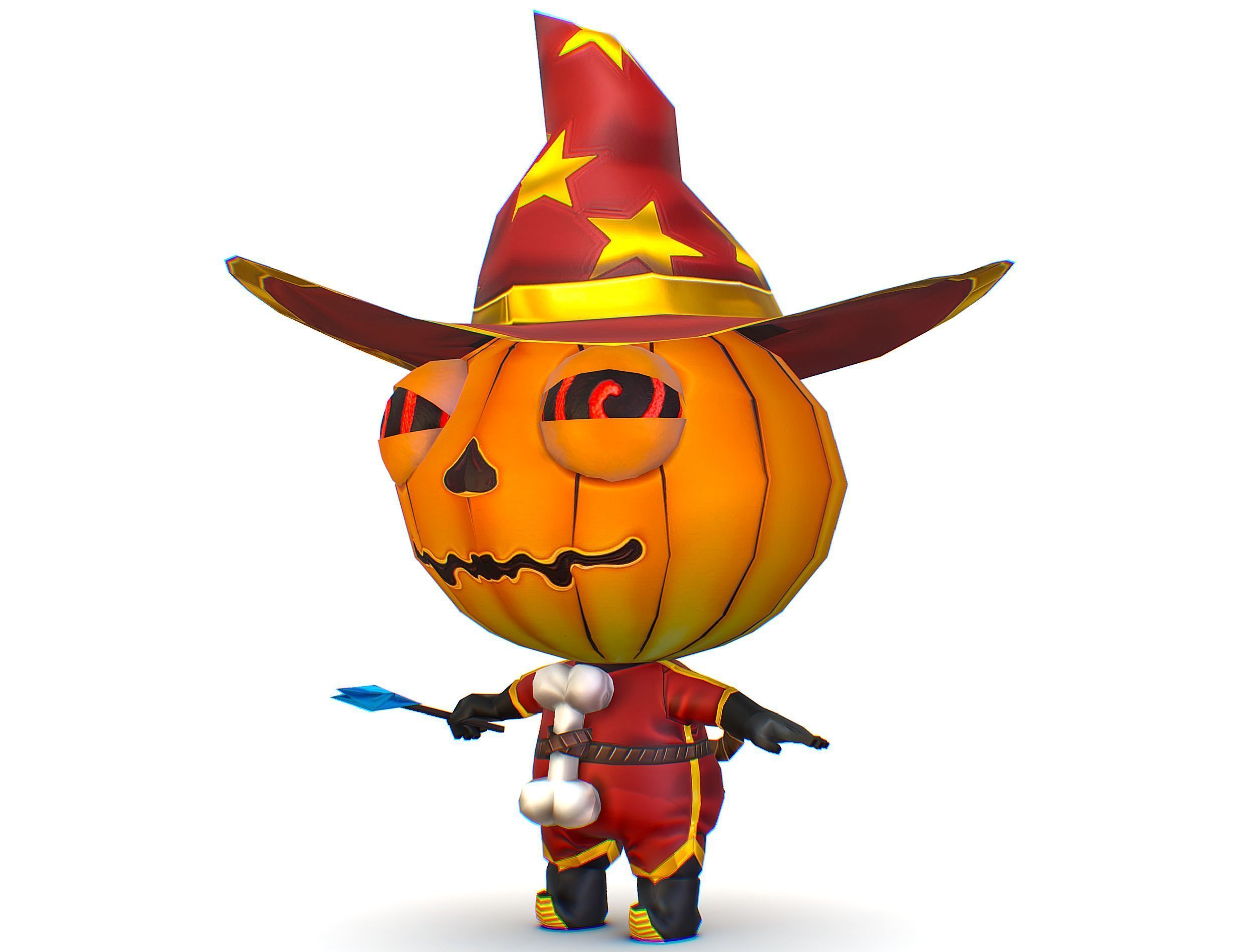 Halloween Pumpkin Fantasy Character Pet Wizard Low-poly 3D model_16