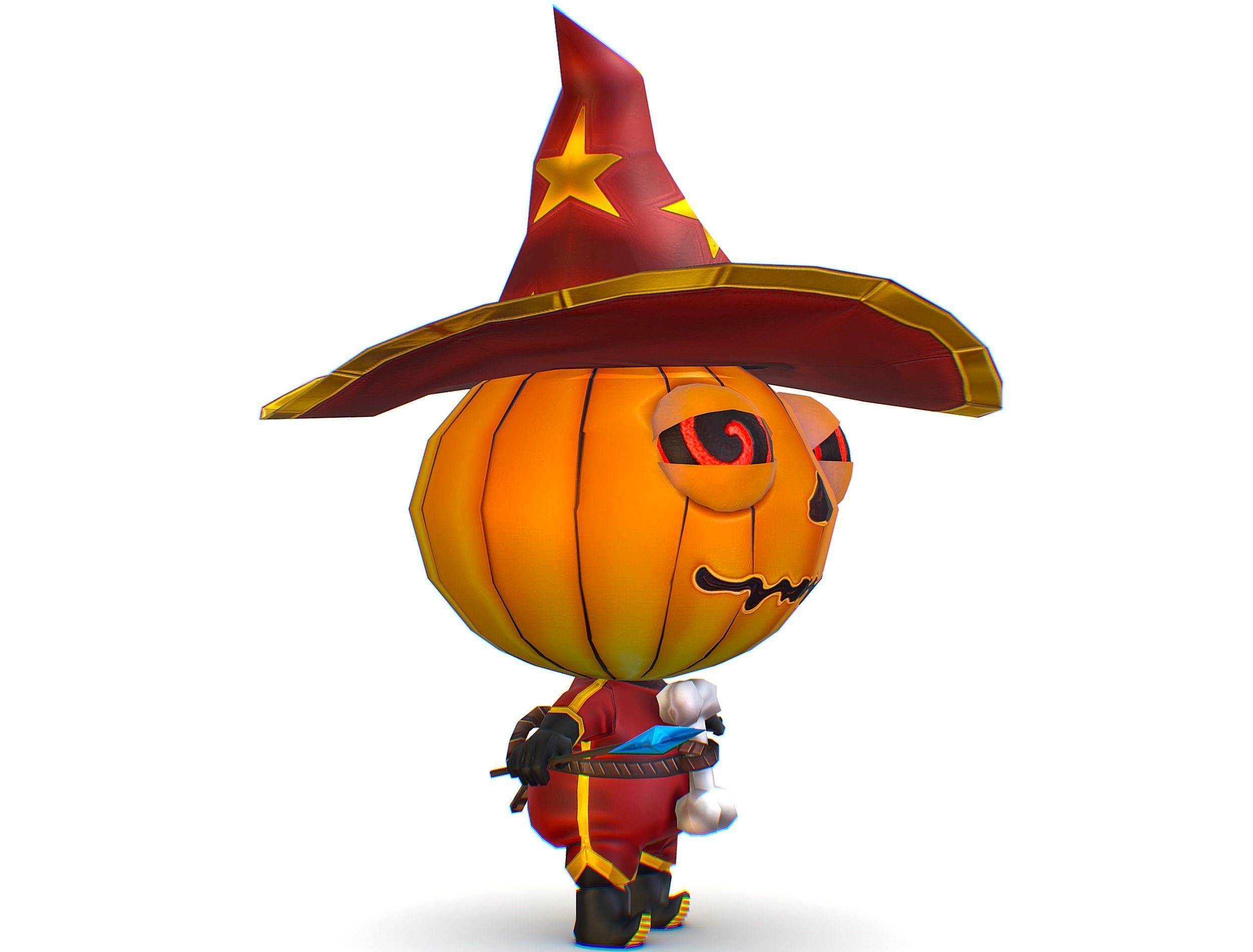 Halloween Pumpkin Fantasy Character Pet Wizard Low-poly 3D model_4