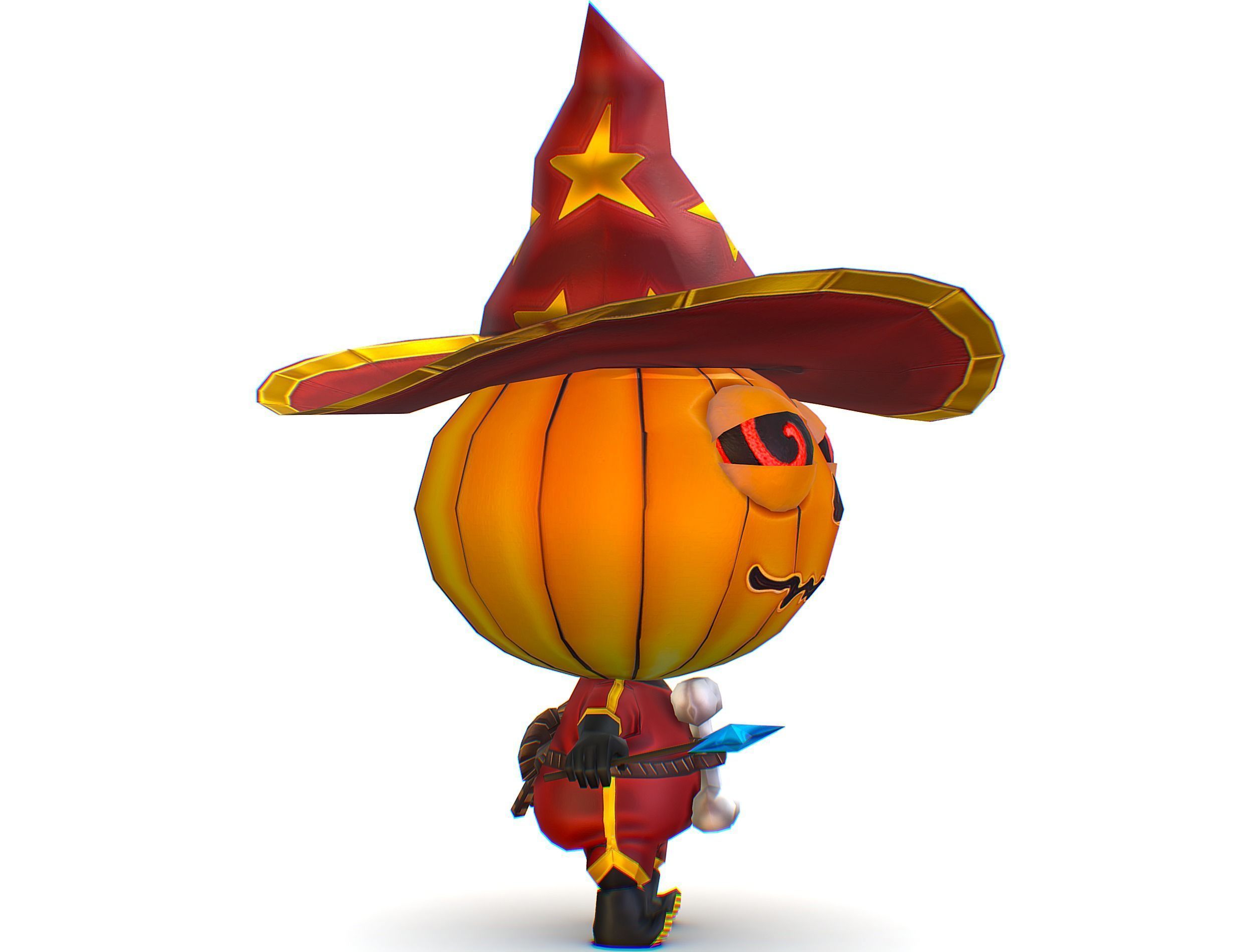 Halloween Pumpkin Fantasy Character Pet Wizard Low-poly 3D model_5