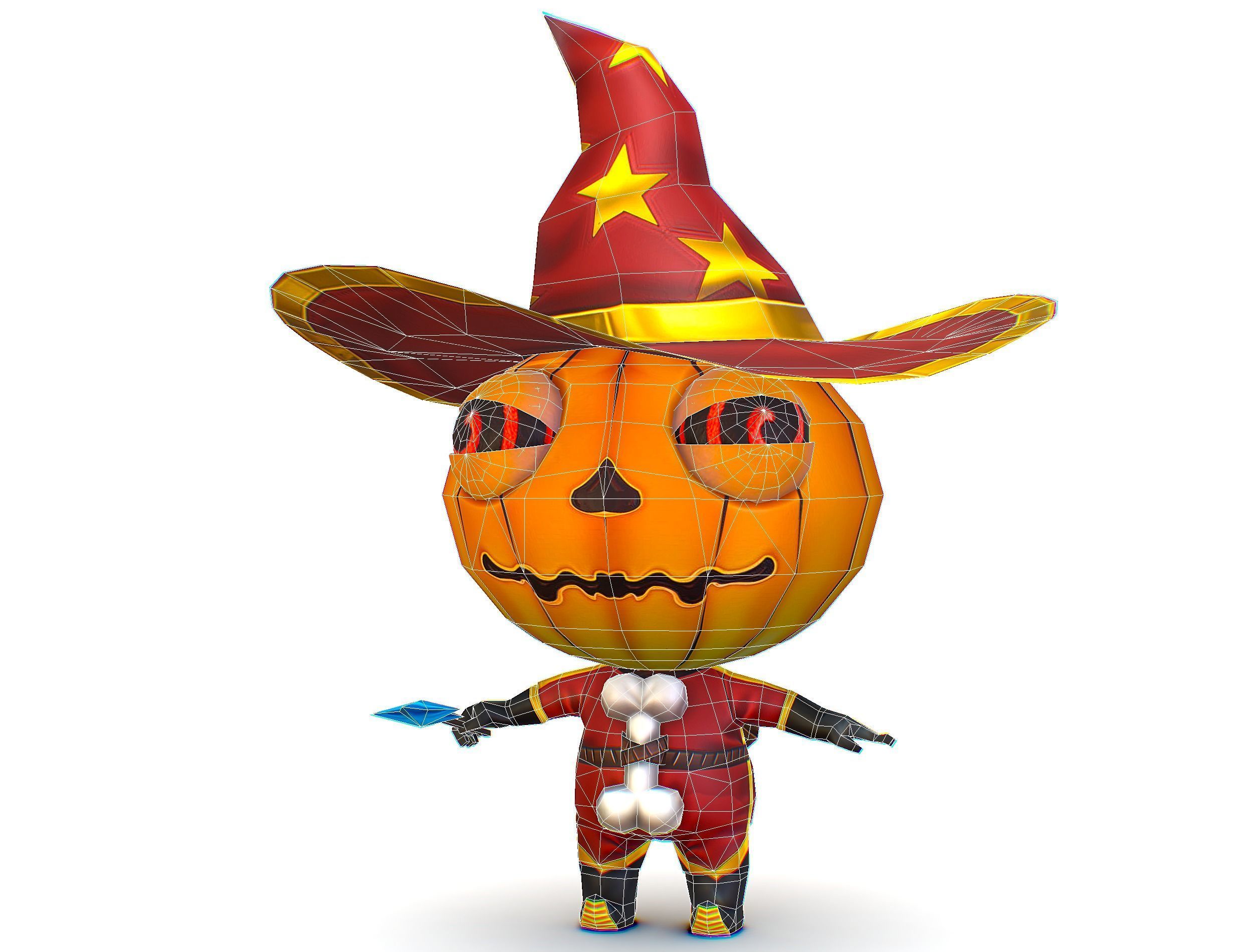 Halloween Pumpkin Fantasy Character Pet Wizard Low-poly 3D model_28