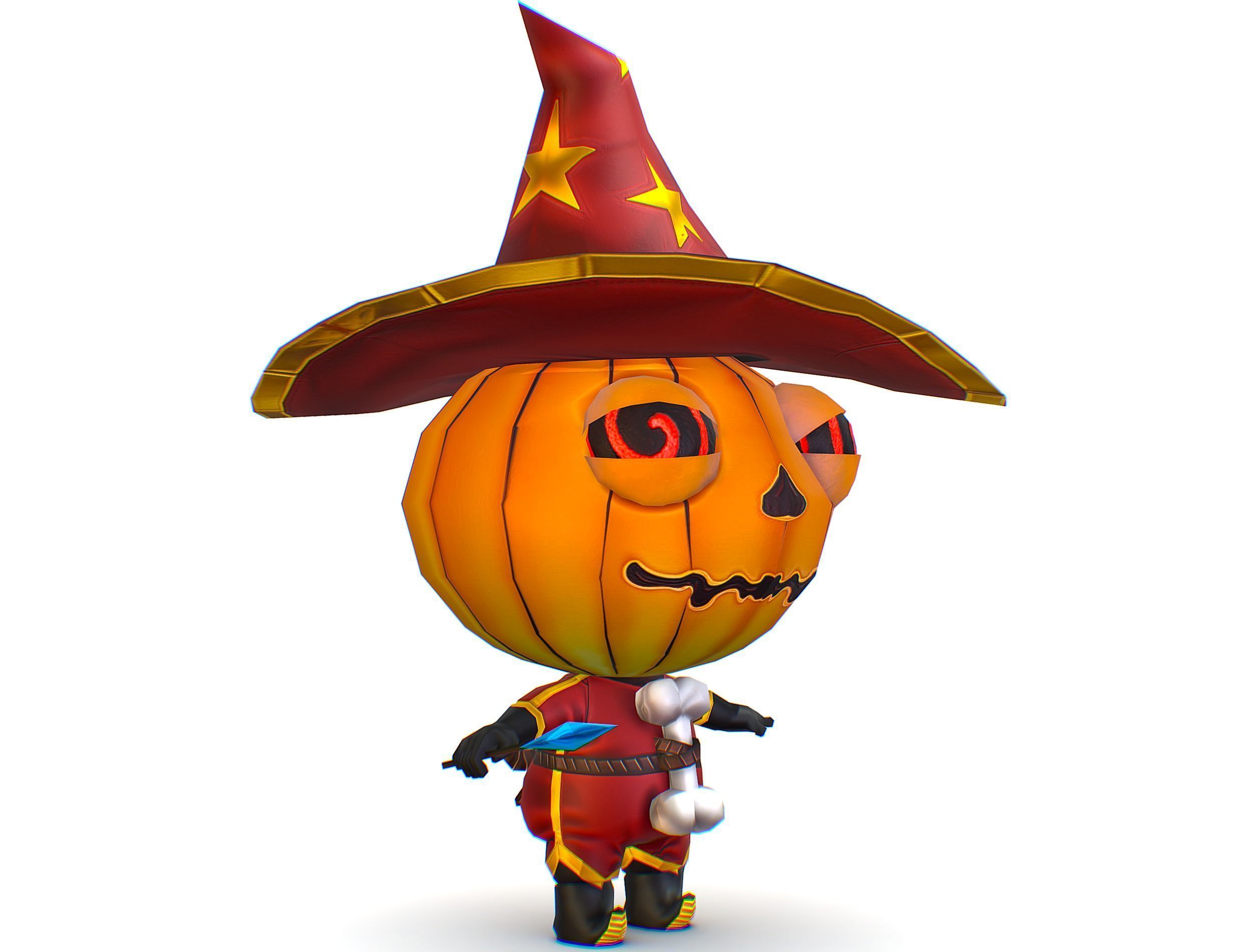 Halloween Pumpkin Fantasy Character Pet Wizard Low-poly 3D model_3