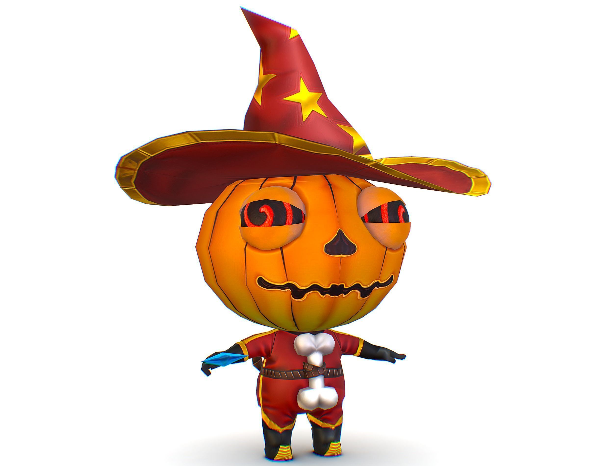 Halloween Pumpkin Fantasy Character Pet Wizard Low-poly 3D model_1
