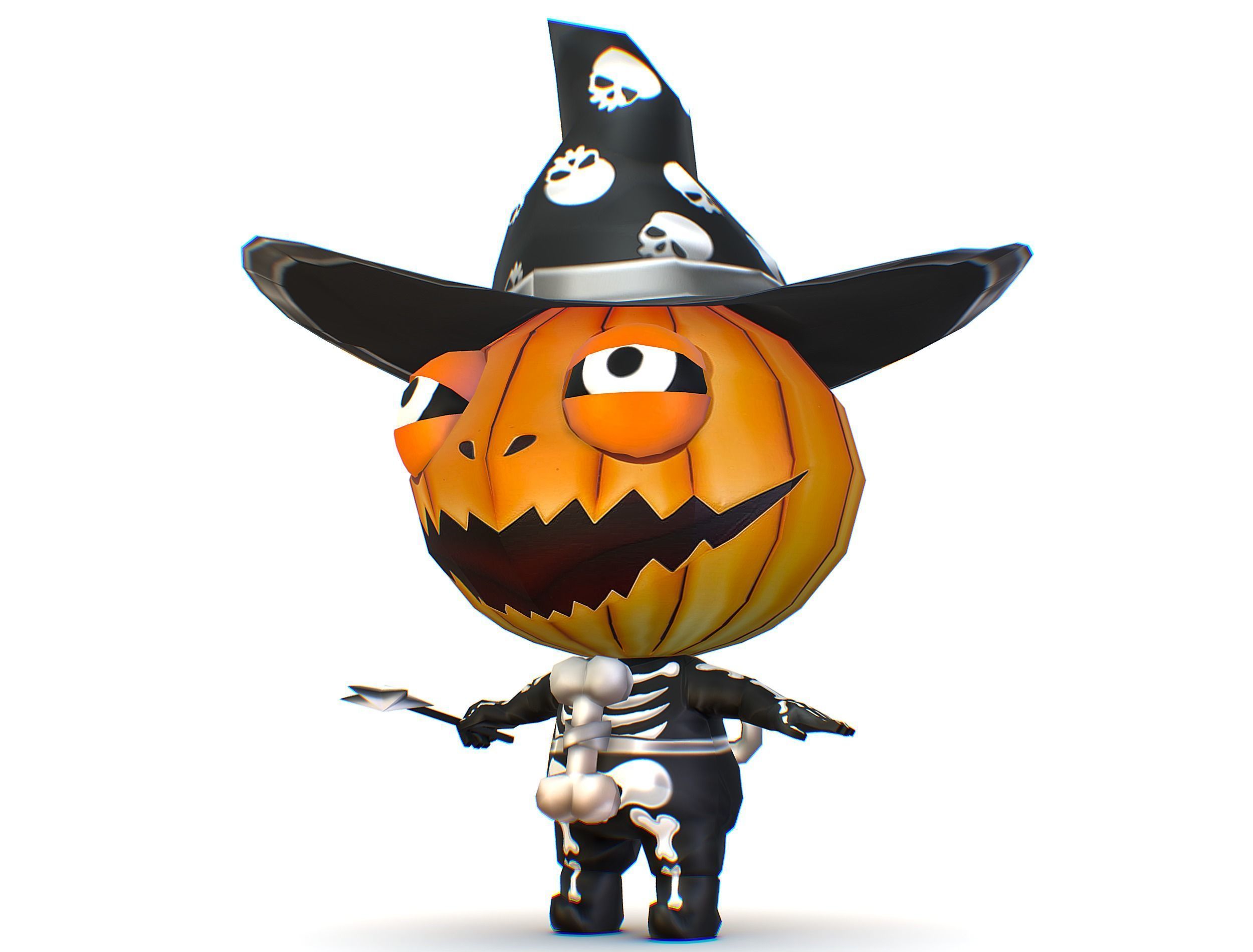 Halloween Pumpkin Fantasy Character Pet Wizard Low-poly 3D model_16