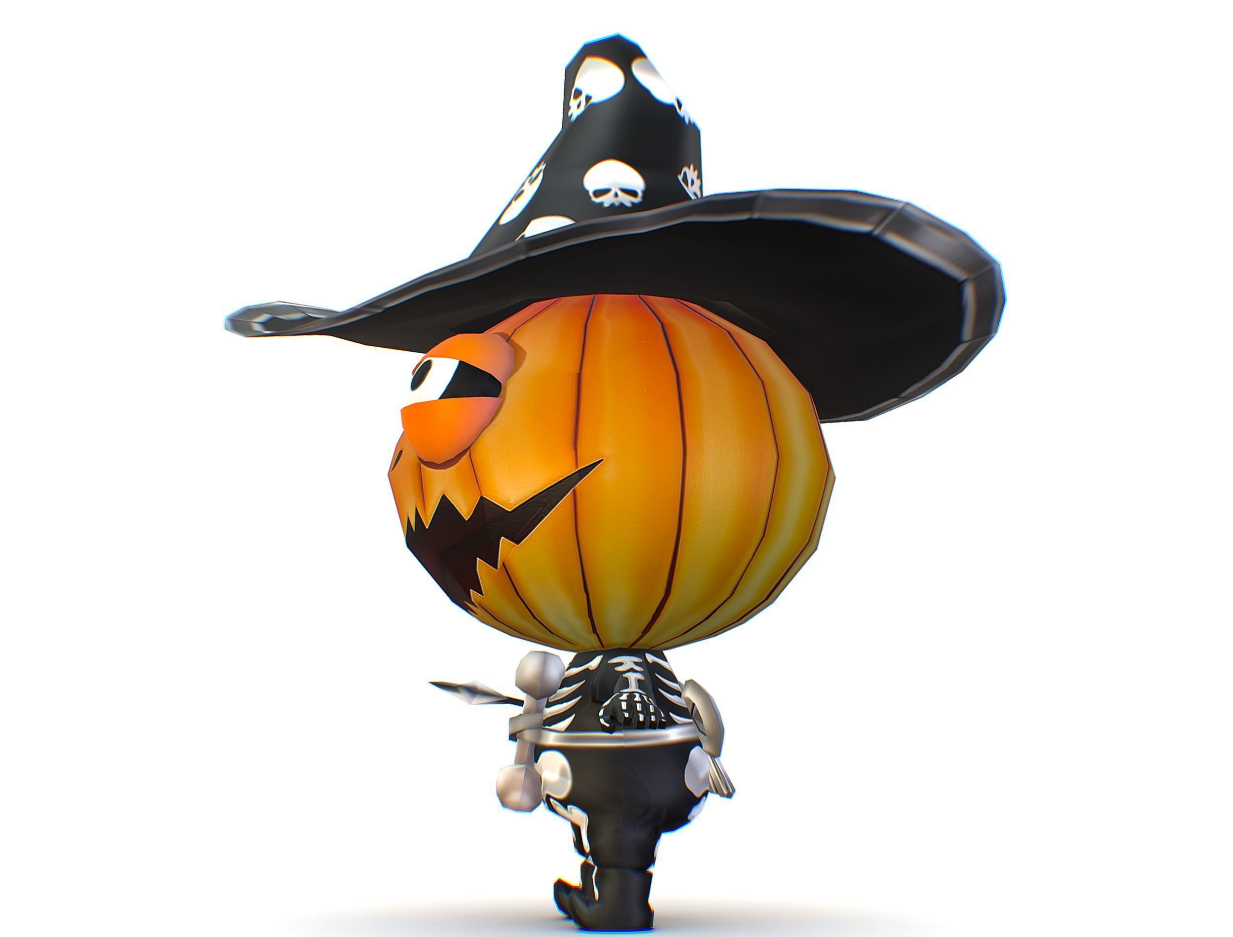 Halloween Pumpkin Fantasy Character Pet Wizard Low-poly 3D model_14