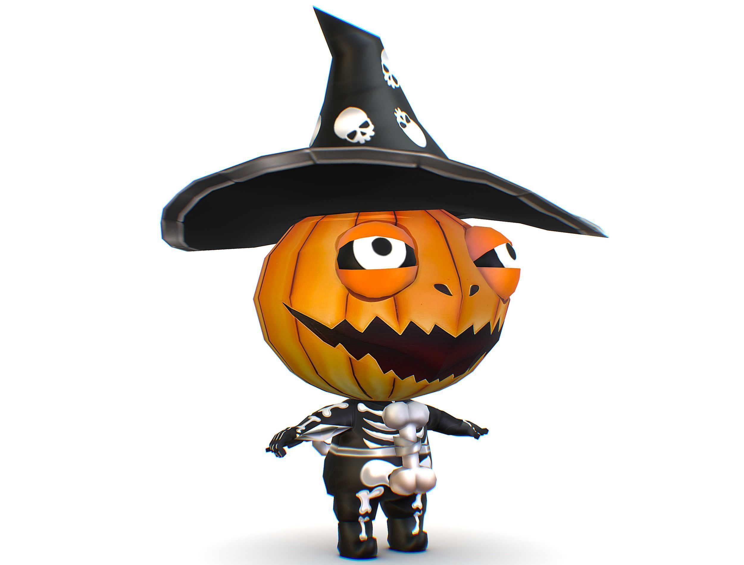Halloween Pumpkin Fantasy Character Pet Wizard Low-poly 3D model_2