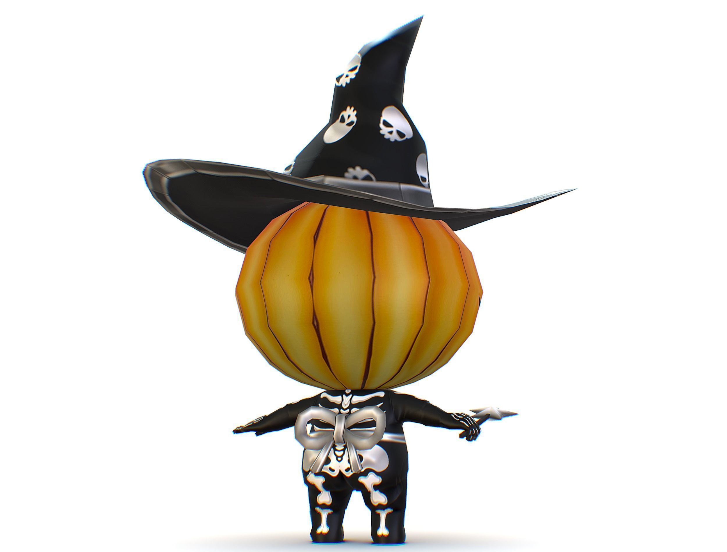 Halloween Pumpkin Fantasy Character Pet Wizard Low-poly 3D model_9