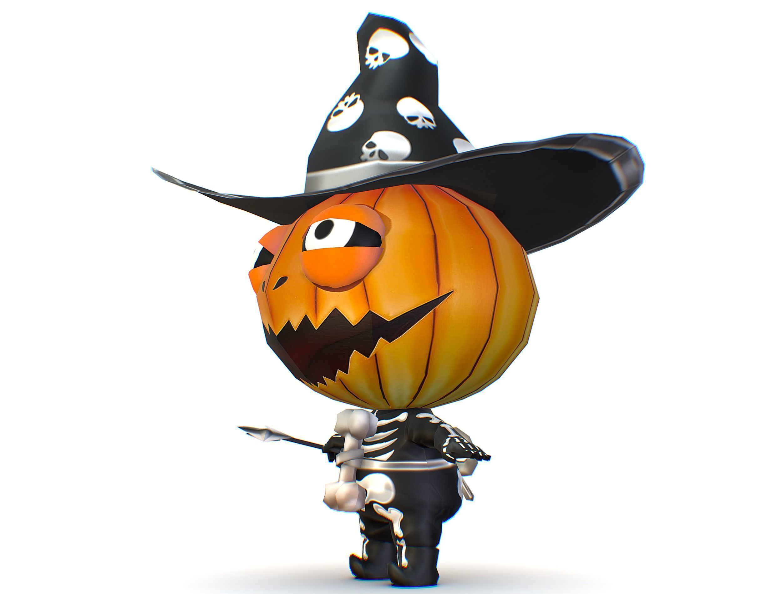 Halloween Pumpkin Fantasy Character Pet Wizard Low-poly 3D model_15