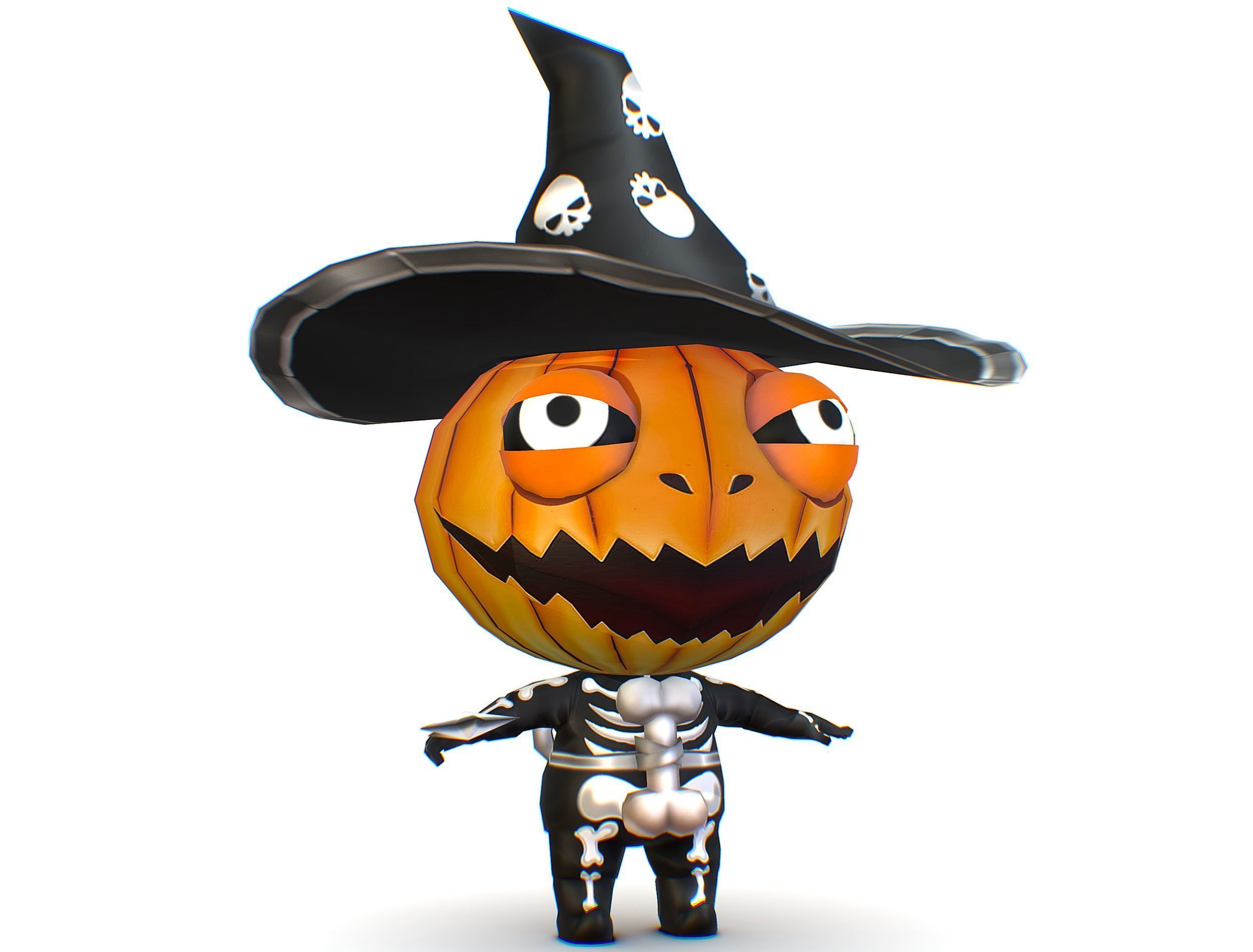 Halloween Pumpkin Fantasy Character Pet Wizard Low-poly 3D model_1