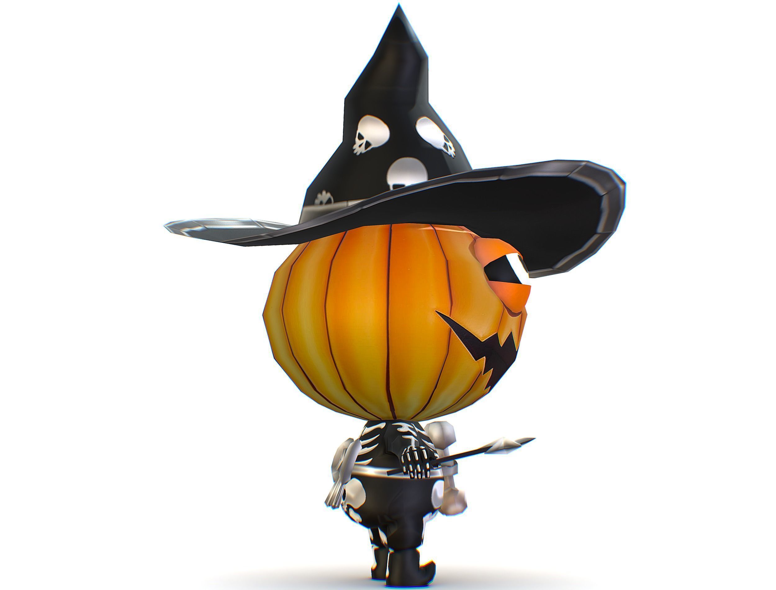 Halloween Pumpkin Fantasy Character Pet Wizard Low-poly 3D model_6