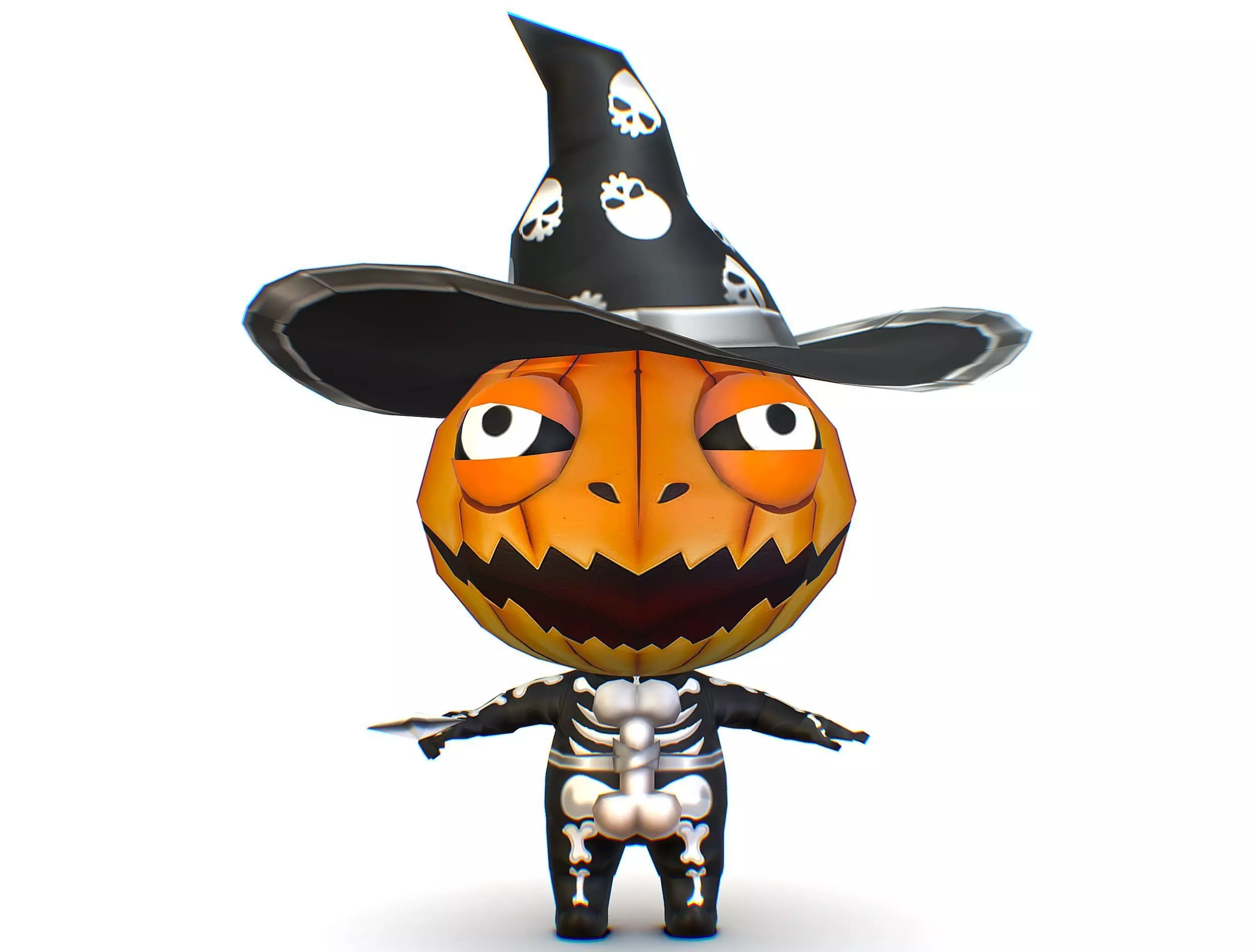 Halloween Pumpkin Fantasy Character Pet Wizard Low-poly 3D model_0