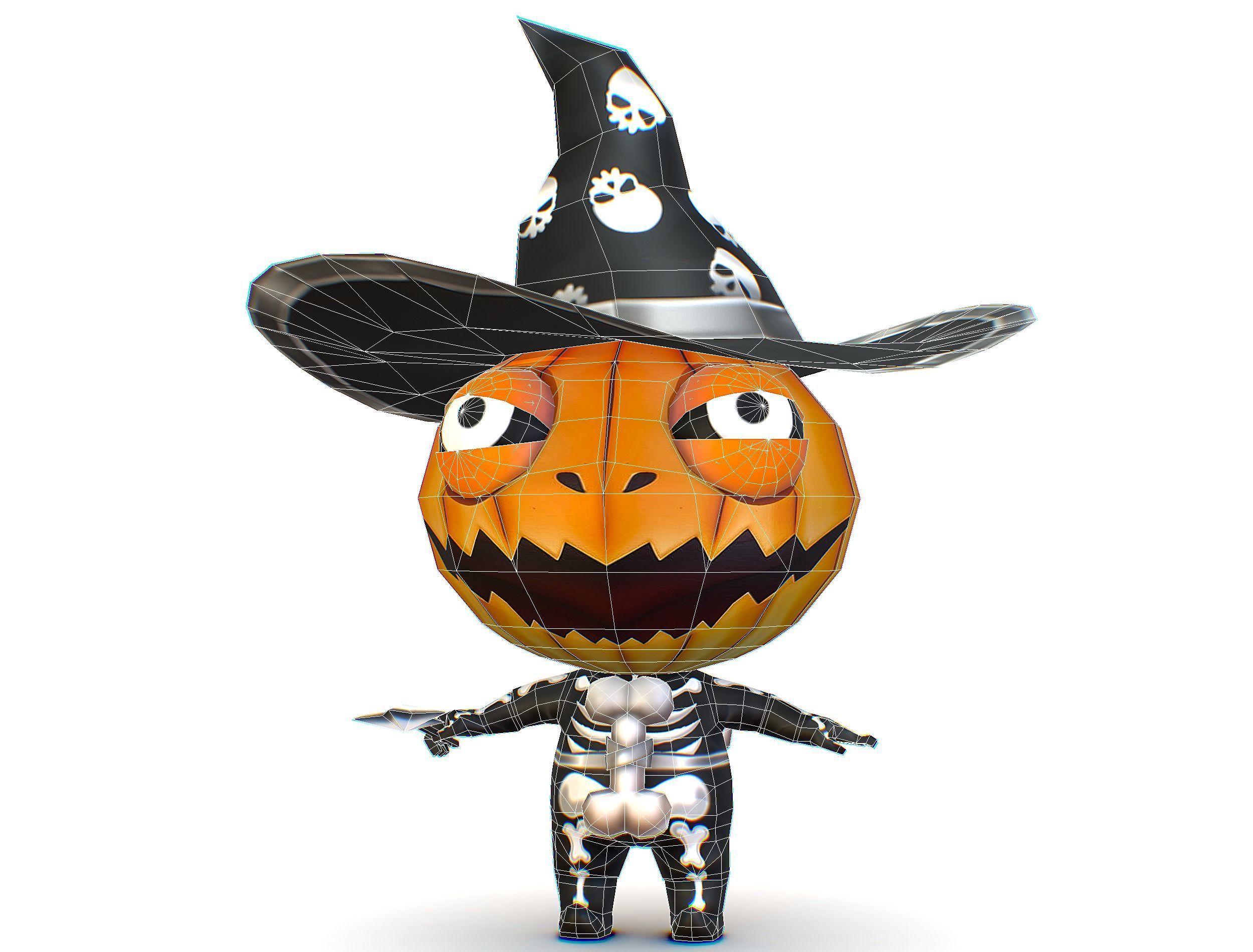 Halloween Pumpkin Fantasy Character Pet Wizard Low-poly 3D model_29