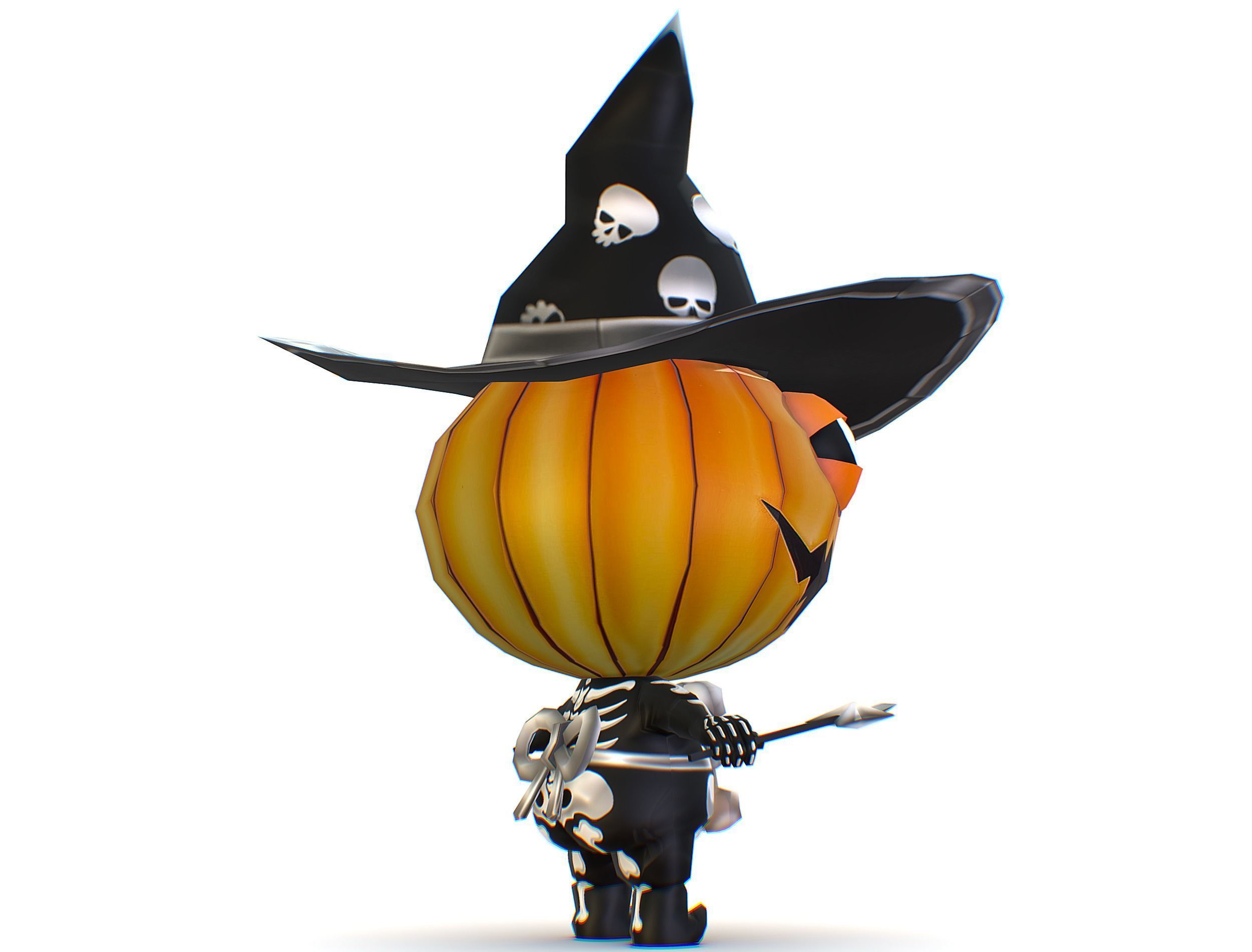 Halloween Pumpkin Fantasy Character Pet Wizard Low-poly 3D model_7