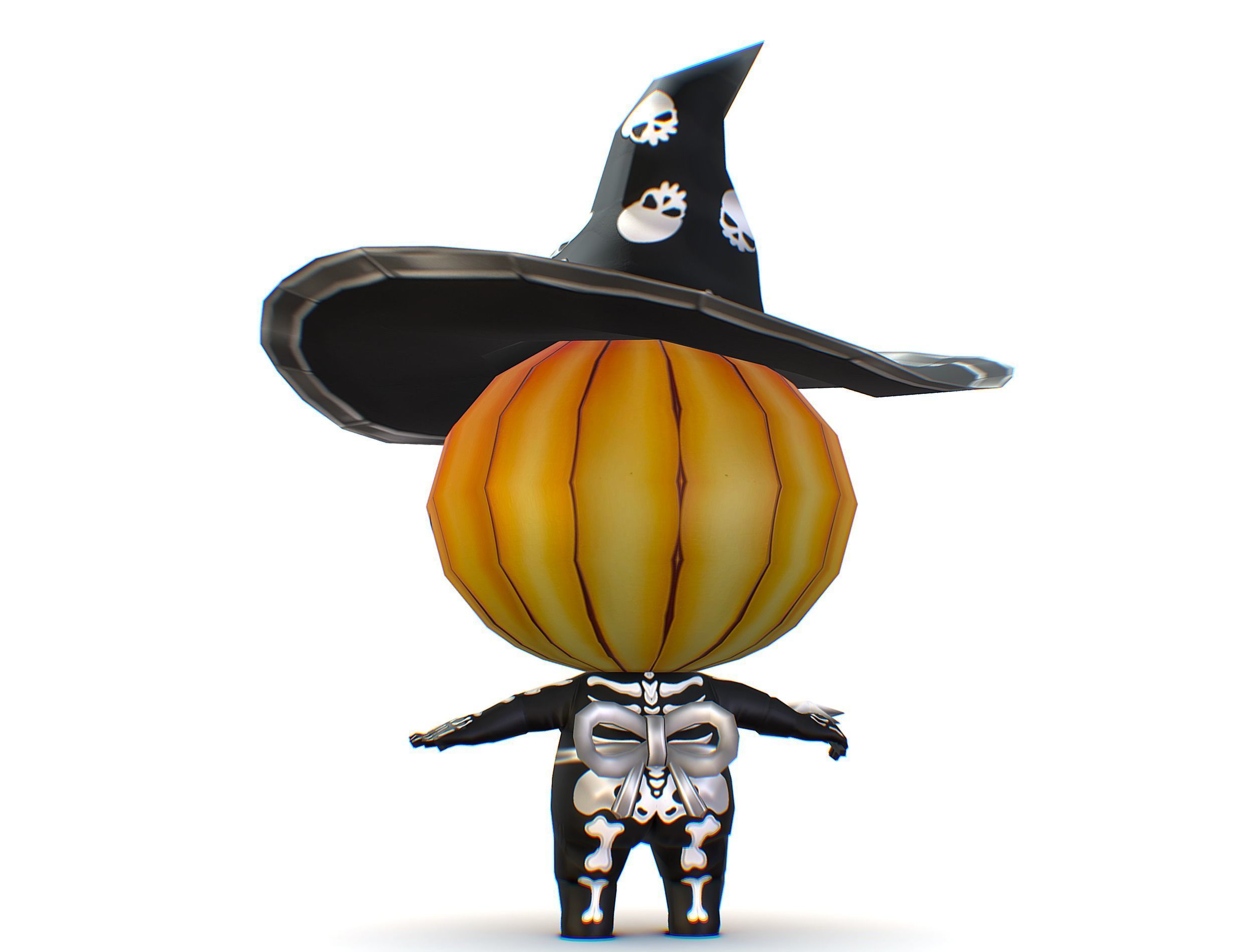 Halloween Pumpkin Fantasy Character Pet Wizard Low-poly 3D model_10