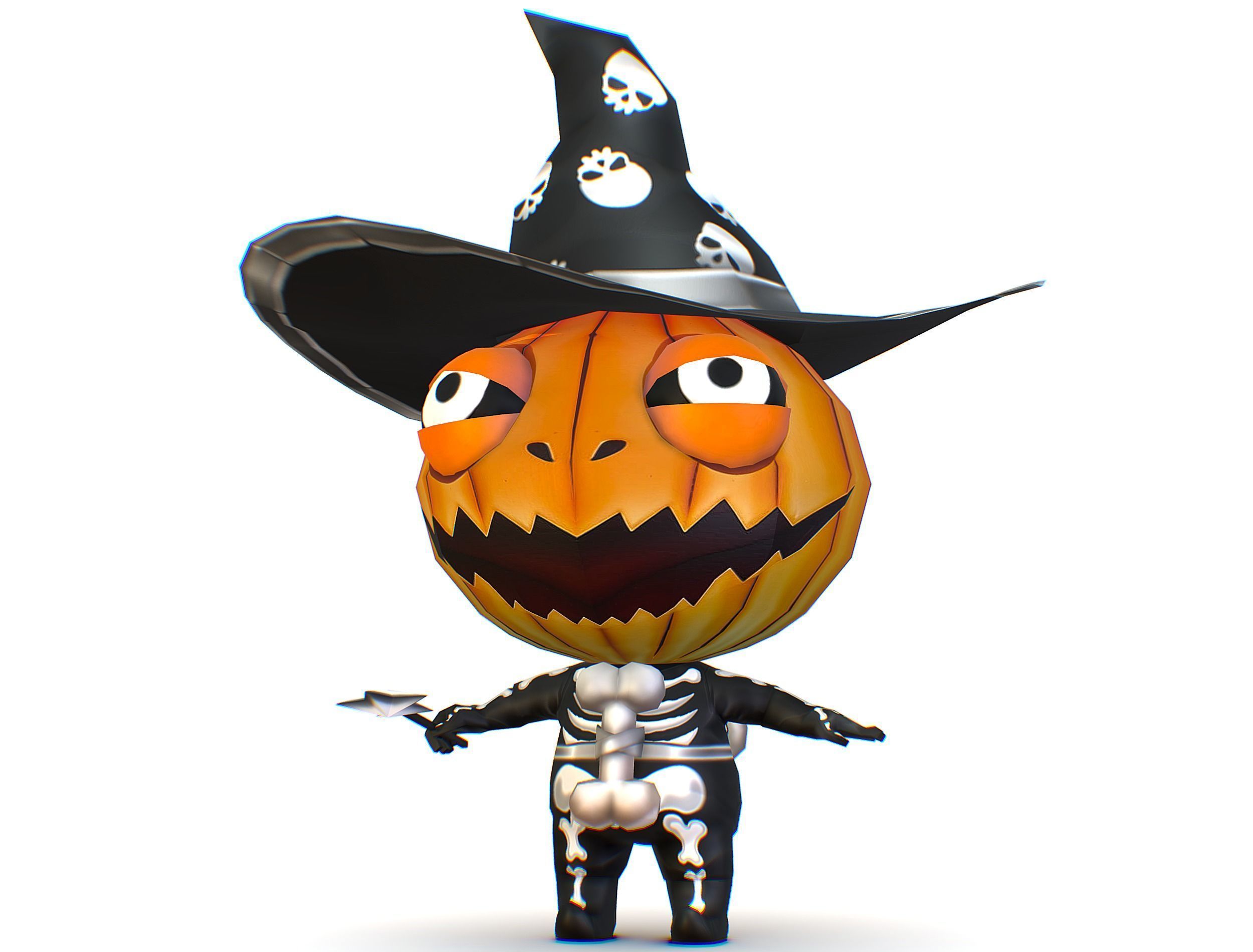 Halloween Pumpkin Fantasy Character Pet Wizard Low-poly 3D model_17