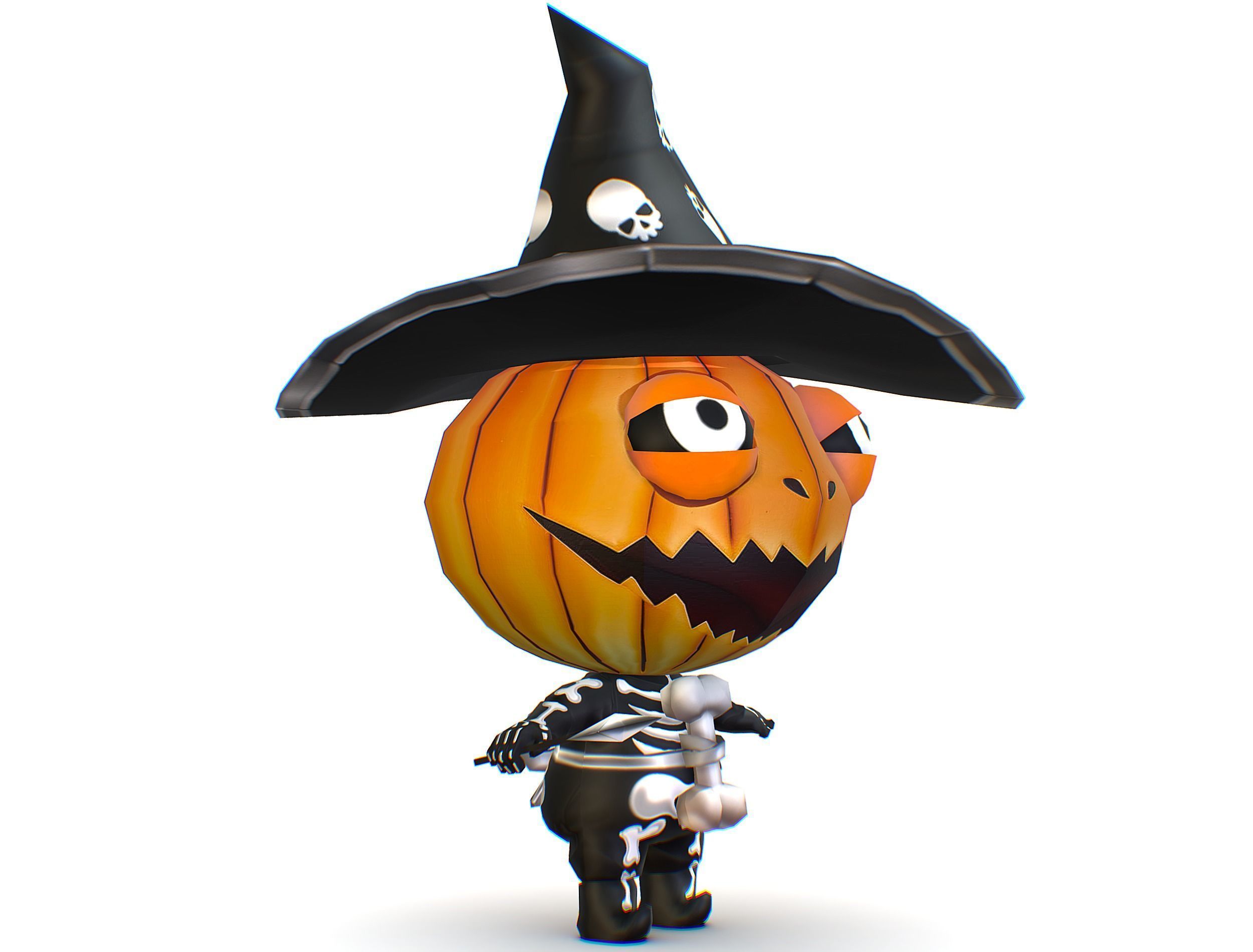 Halloween Pumpkin Fantasy Character Pet Wizard Low-poly 3D model_3