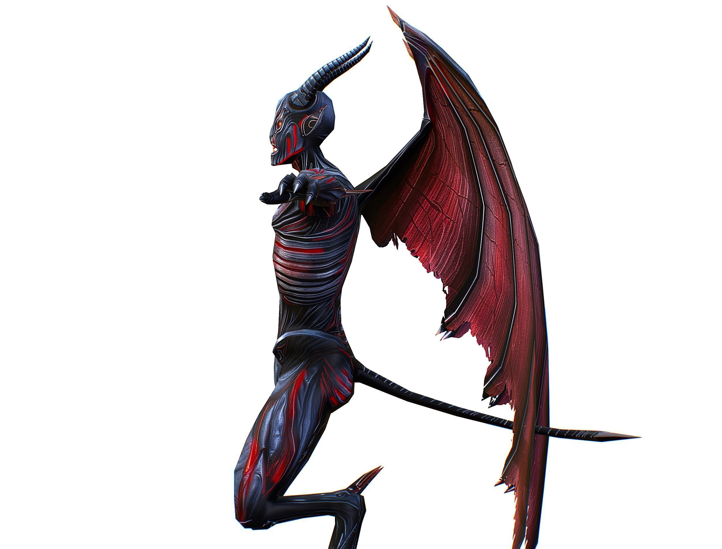 Low Poly Darck Grey Demon Vampire Monster Low-poly 3D model_22