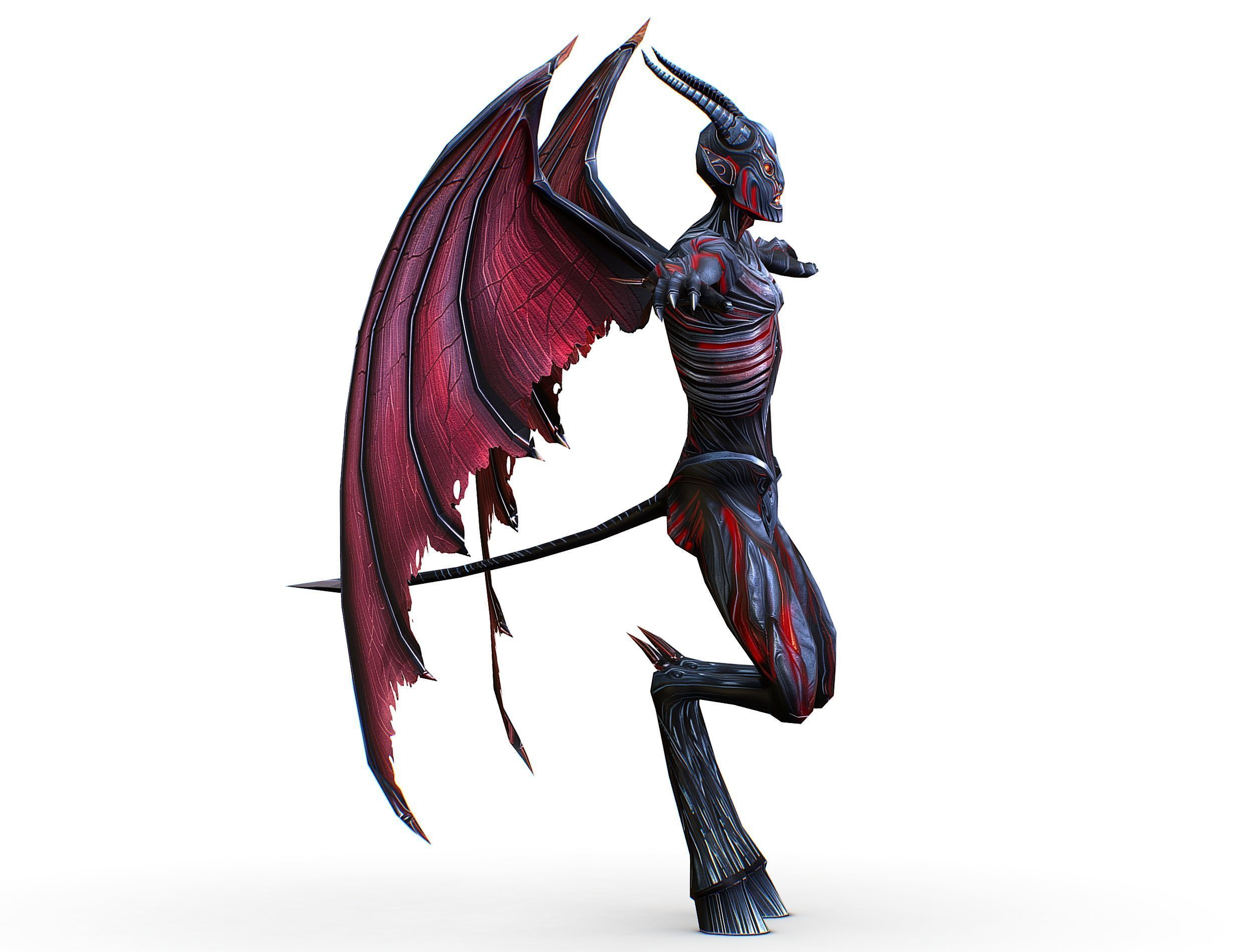 Low Poly Darck Grey Demon Vampire Monster Low-poly 3D model_5