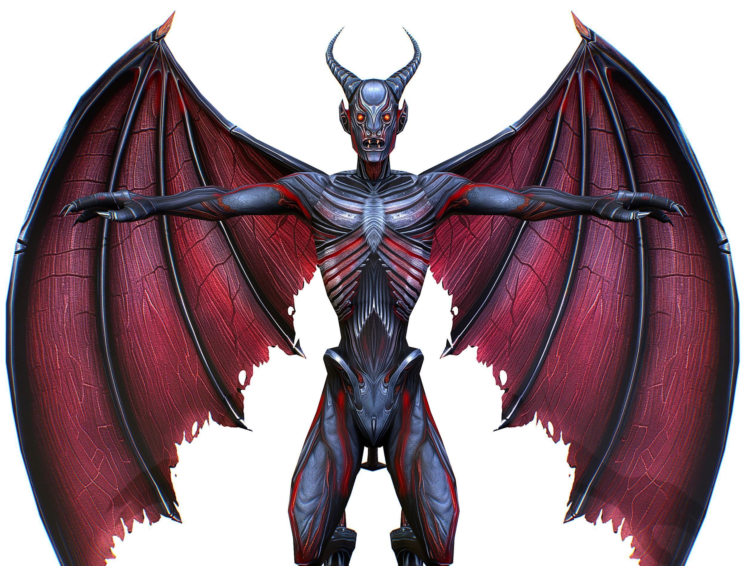 Low Poly Darck Grey Demon Vampire Monster Low-poly 3D model_18