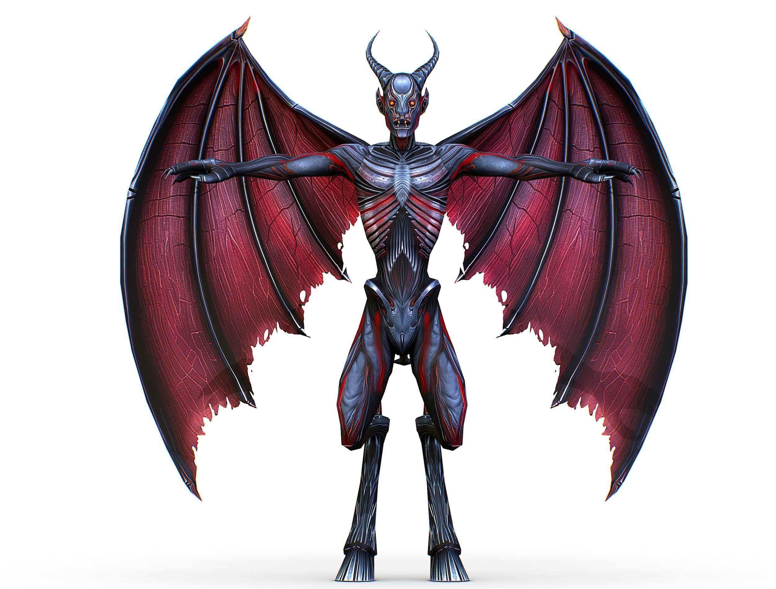 Low Poly Darck Grey Demon Vampire Monster Low-poly 3D model_26